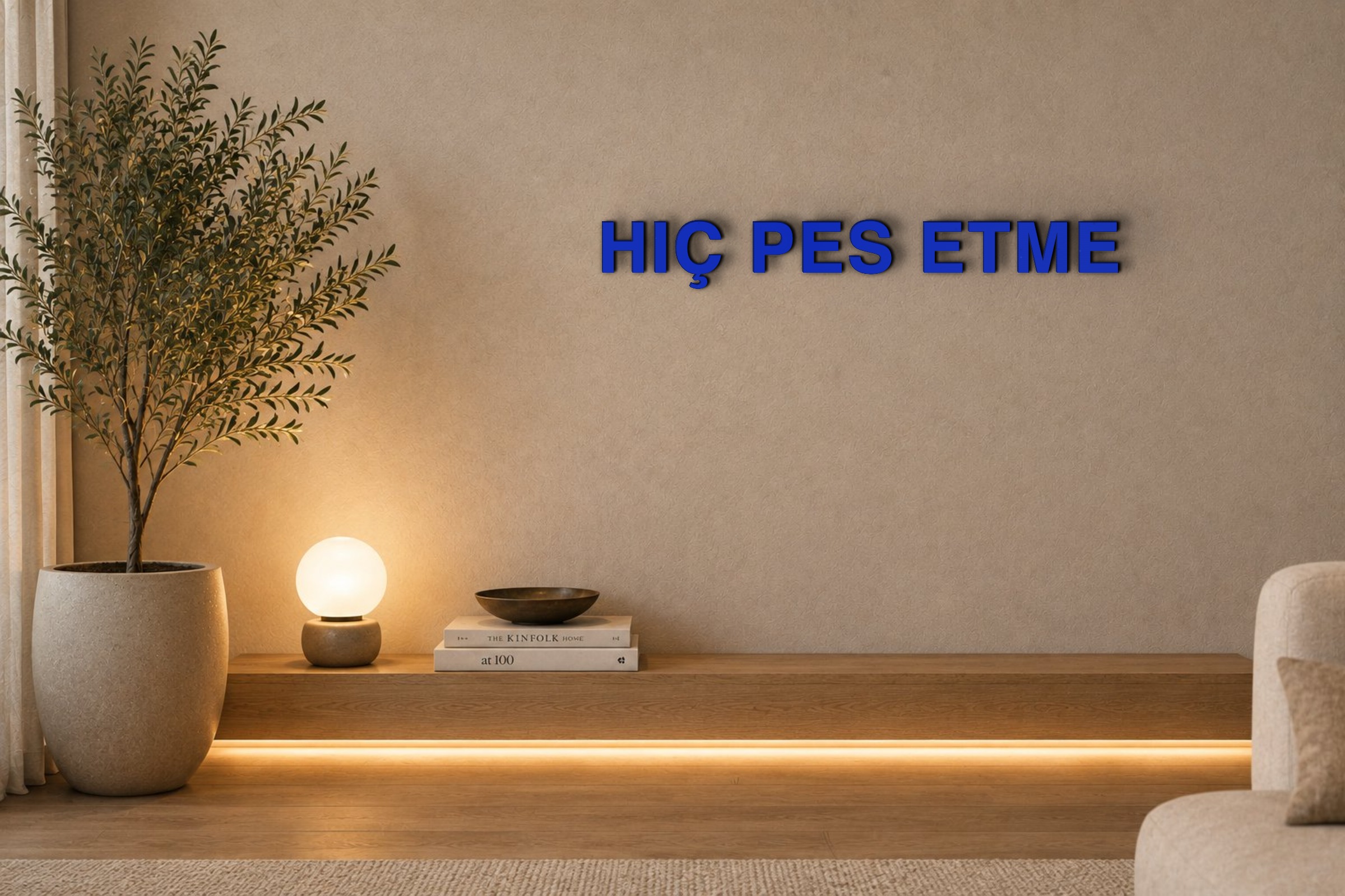 HIÇ PES ETME Özel 3D Tasarım Duvar Yazısı (navy blue) - 5 cm Yükseklik