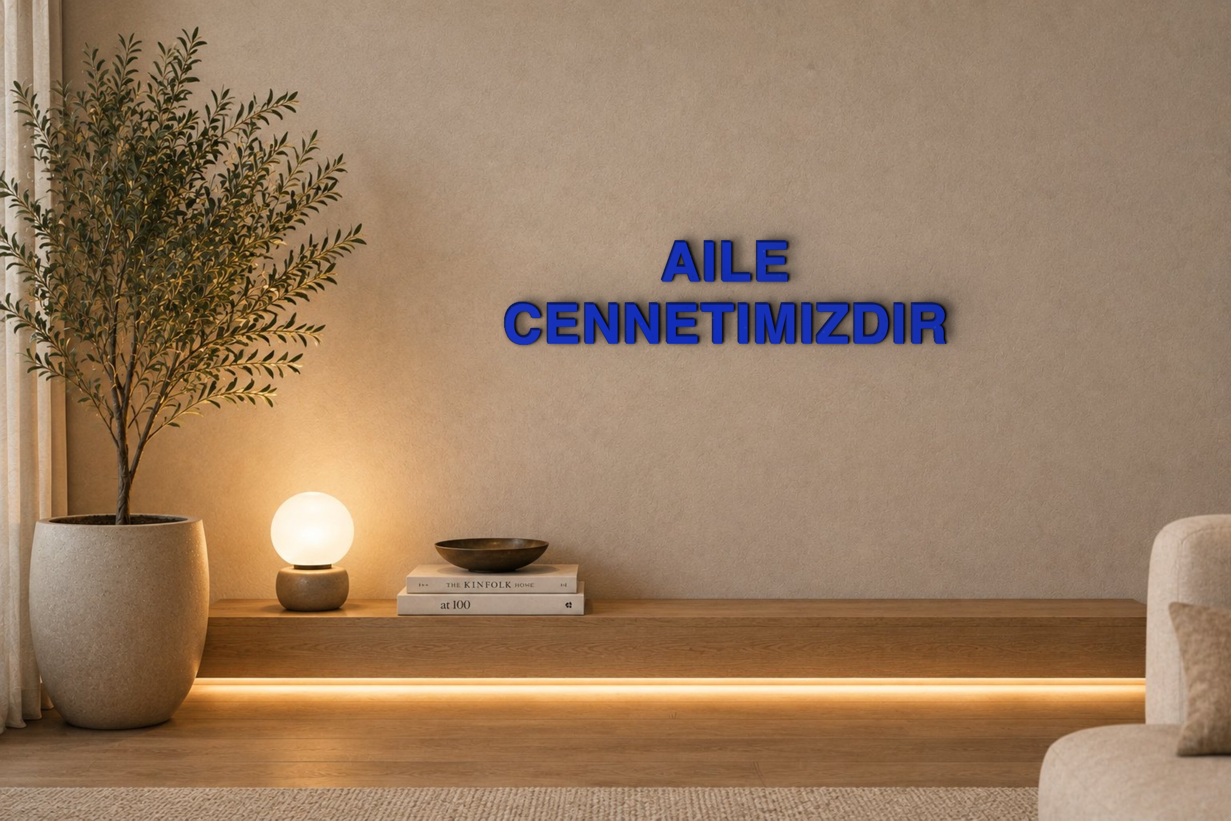 AILE CENNETIMIZDIR Özel 3D Tasarım Duvar Yazısı (navy blue) - 5 cm Yükseklik