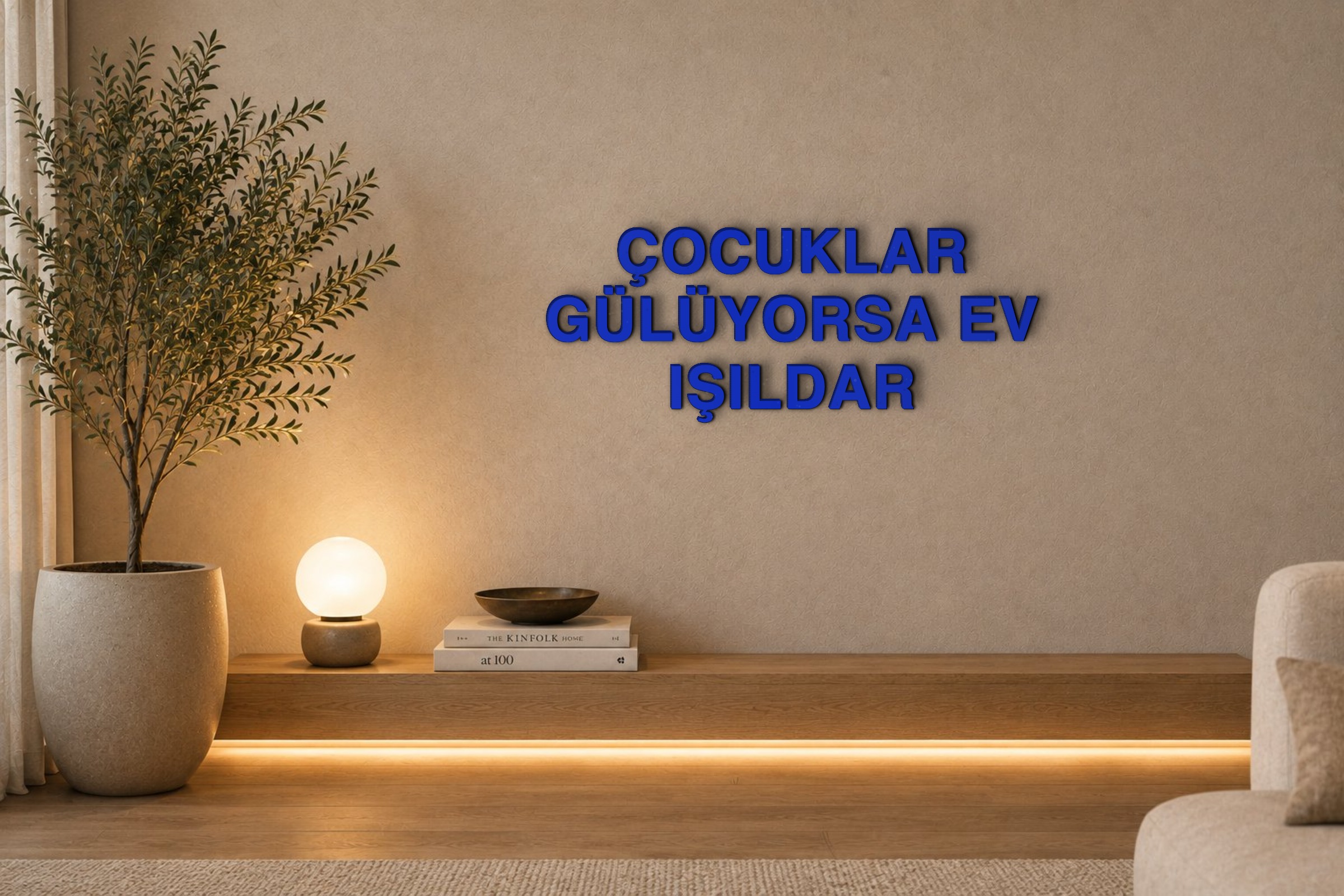 ÇOCUKLAR GÜLÜYORSA EV IŞILDAR Özel 3D Tasarım Duvar Yazısı (navy blue) - 5 cm Yükseklik