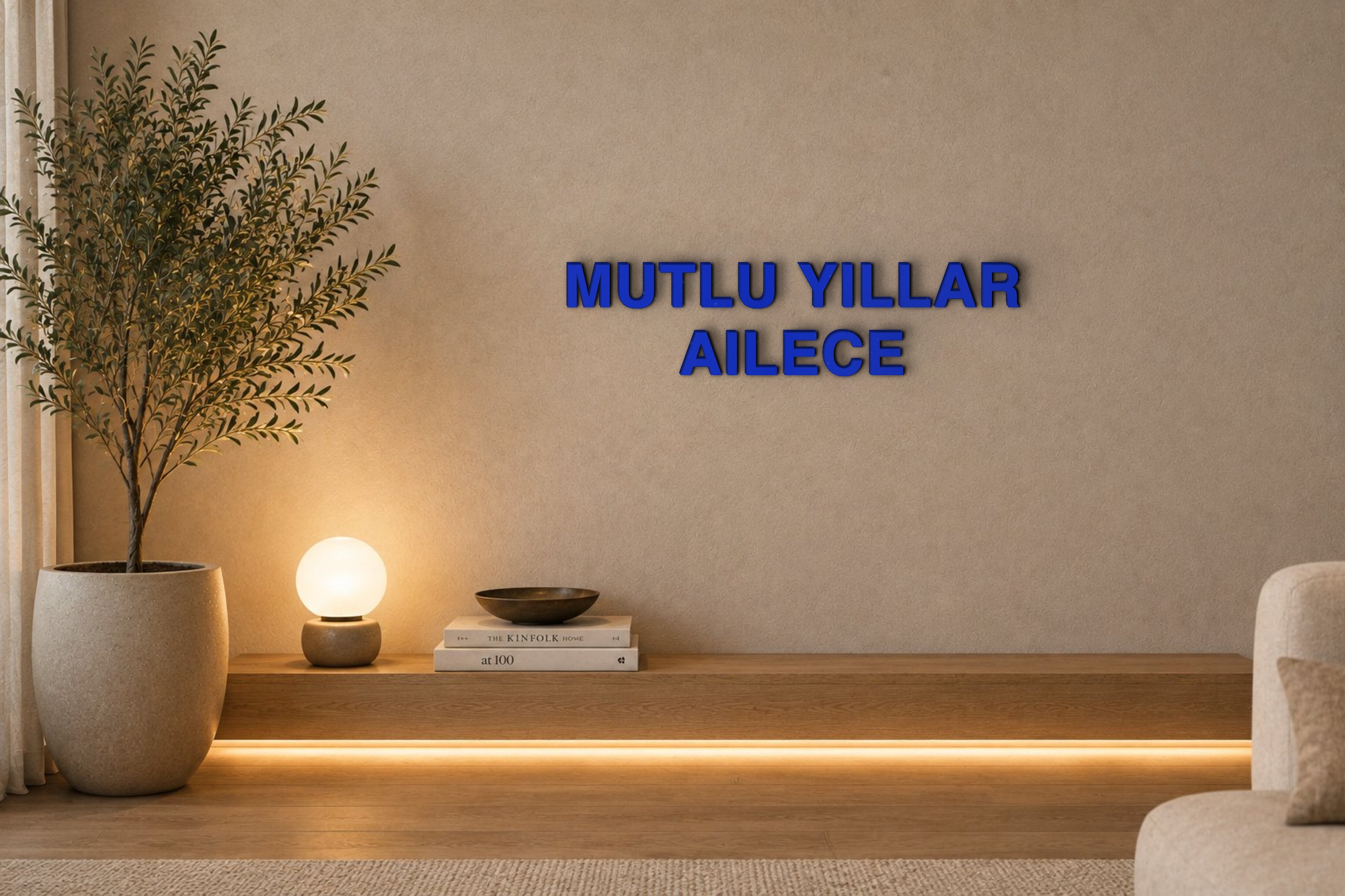 MUTLU YILLAR AILECE Özel 3D Tasarım Duvar Yazısı (navy blue) - 5 cm Yükseklik