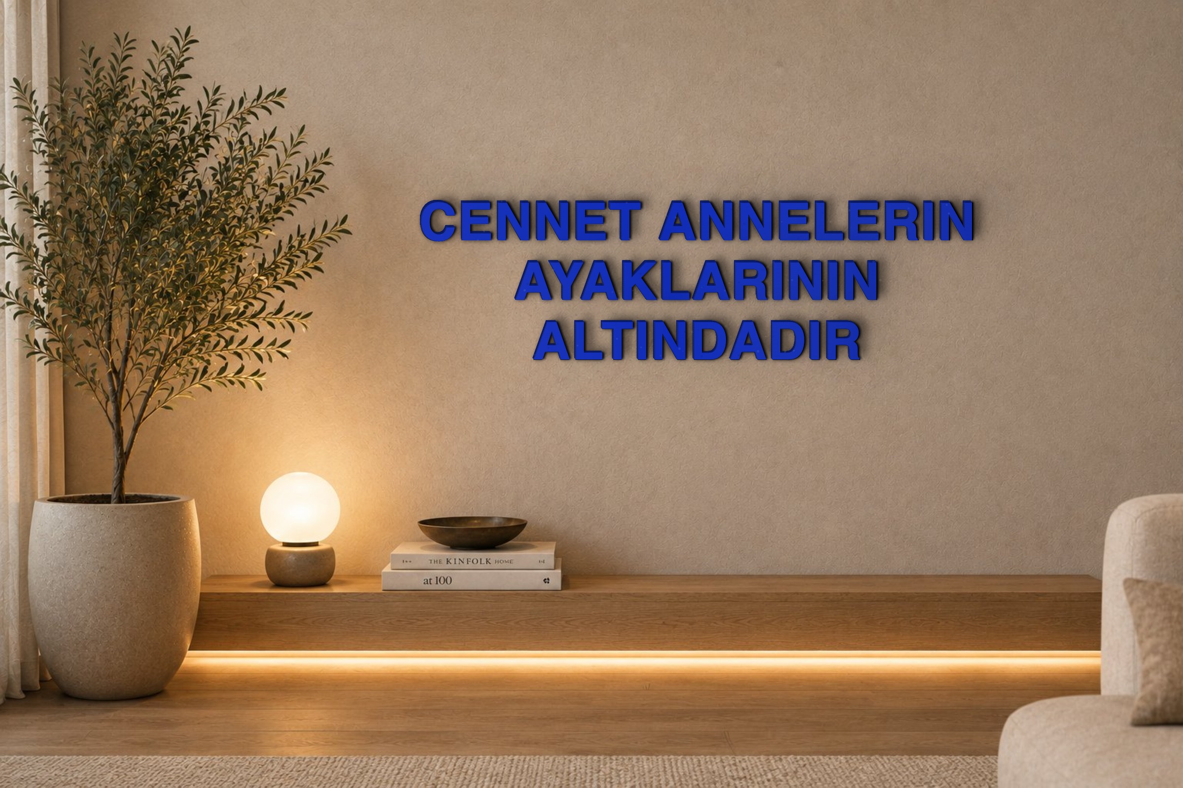 CENNET ANNELERIN AYAKLARININ ALTINDADIR Özel 3D Tasarım Duvar Yazısı (navy blue) - 5 cm Yükseklik