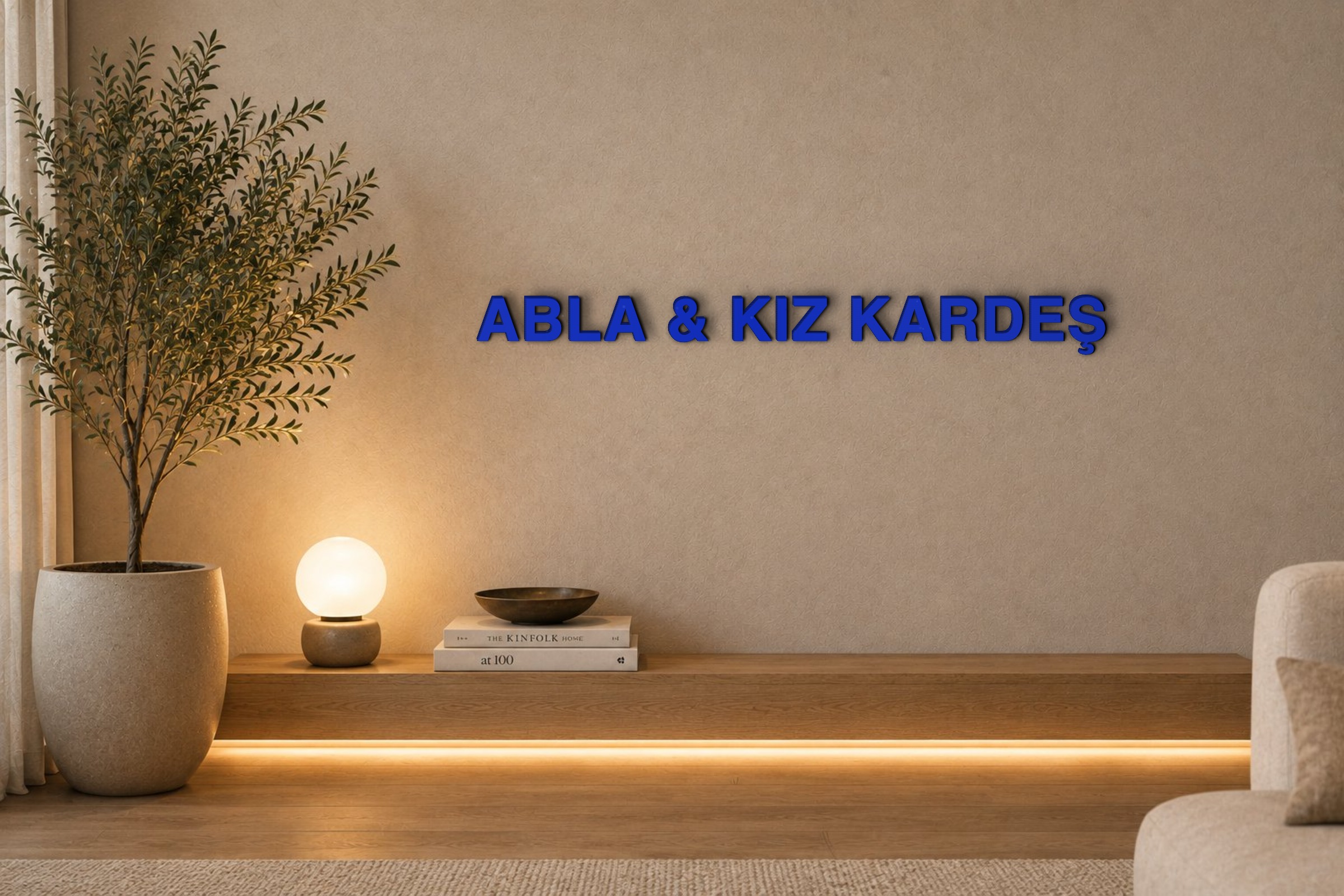 ABLA & KIZ KARDEŞ Özel 3D Tasarım Duvar Yazısı (navy blue) - 5 cm Yükseklik