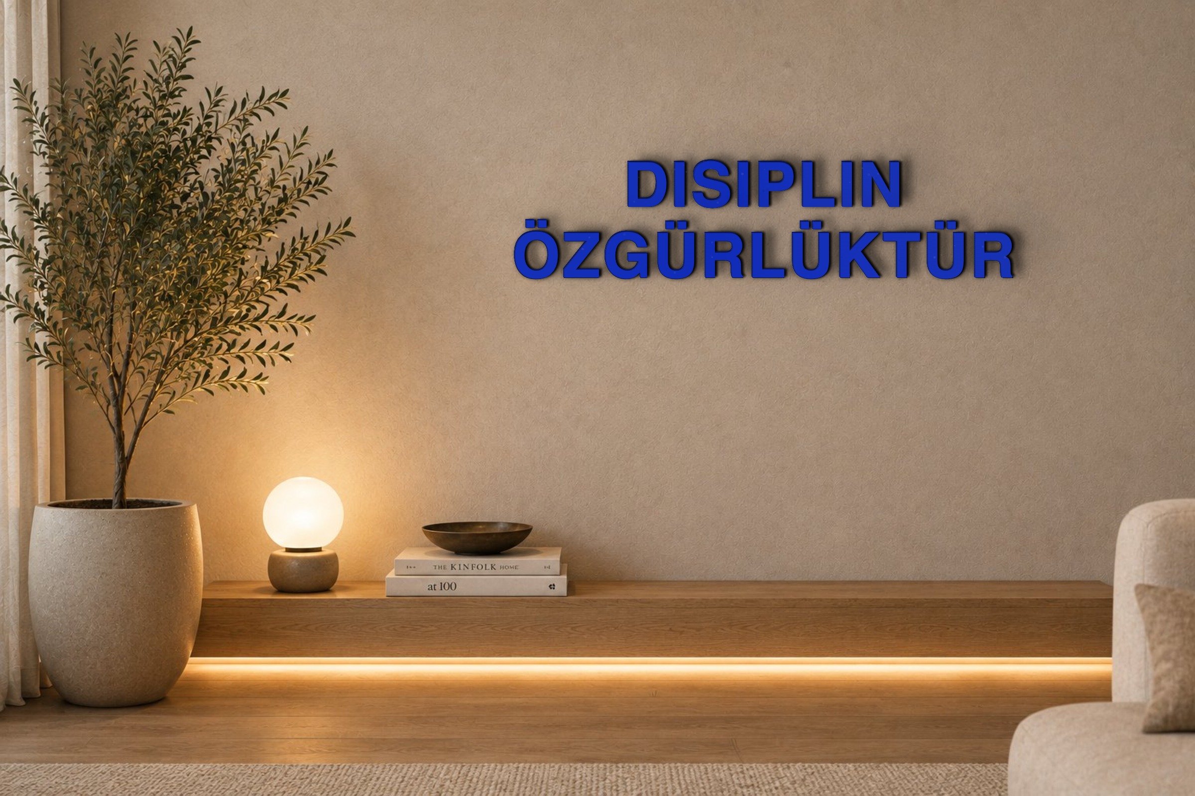 DISIPLIN ÖZGÜRLÜKTÜR Özel 3D Tasarım Duvar Yazısı (navy blue) - 5 cm Yükseklik
