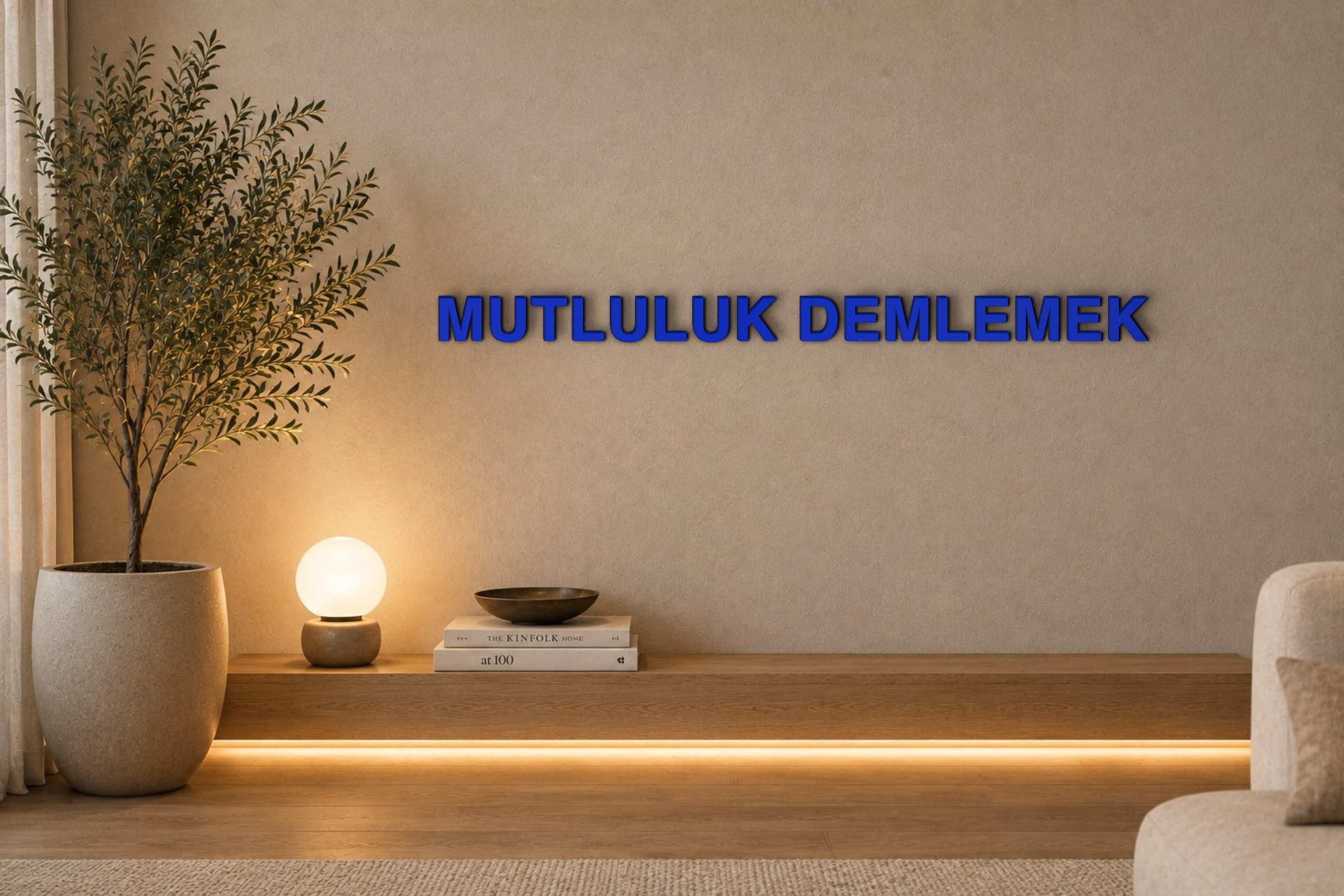MUTLULUK DEMLEMEK Özel 3D Tasarım Duvar Yazısı (navy blue) - 5 cm Yükseklik