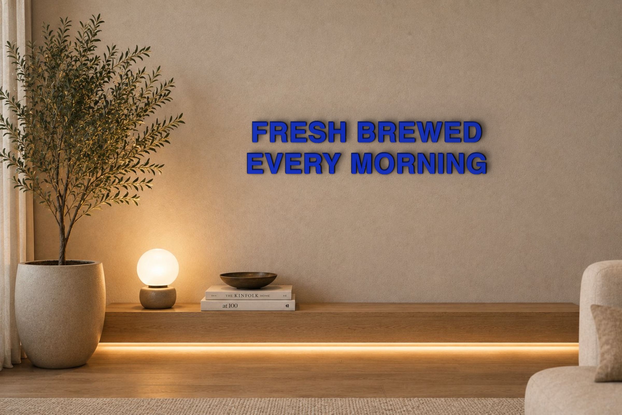 FRESH BREWED EVERY MORNING Özel 3D Tasarım Duvar Yazısı (navy blue) - 5 cm Yükseklik