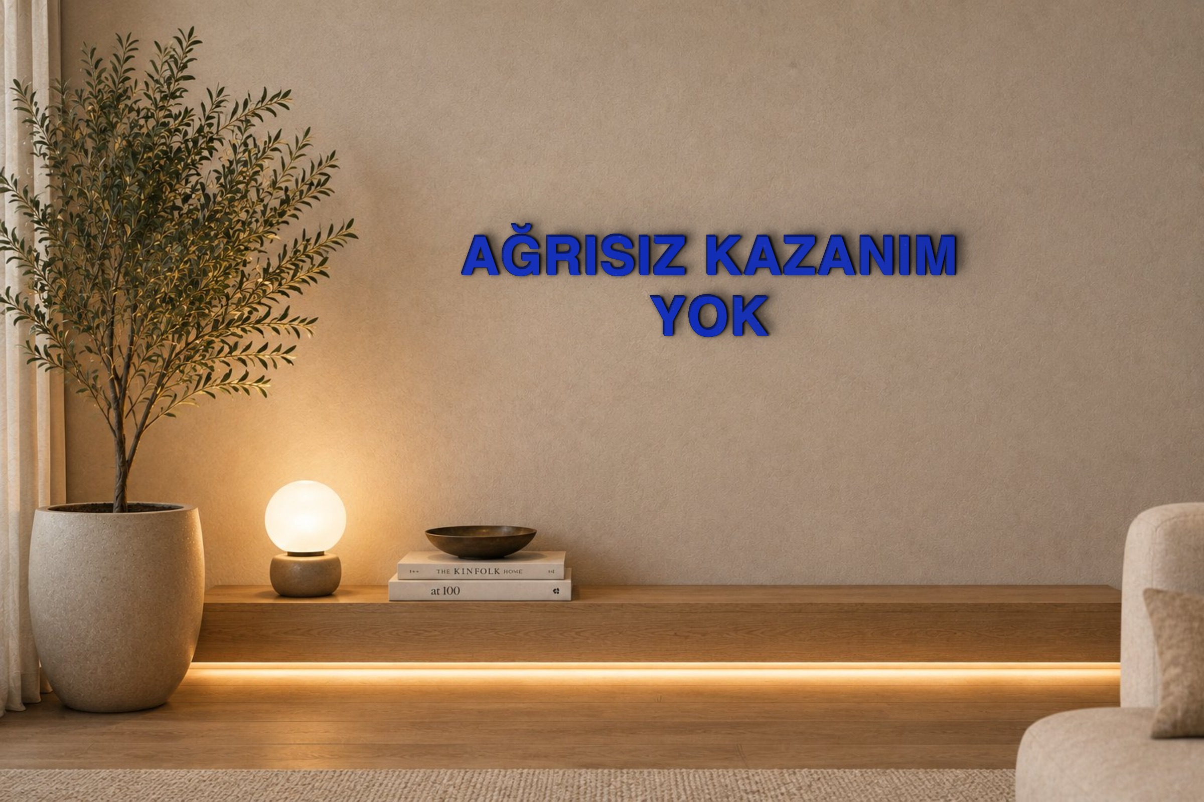 AĞRISIZ KAZANIM YOK Özel 3D Tasarım Duvar Yazısı (navy blue) - 5 cm Yükseklik