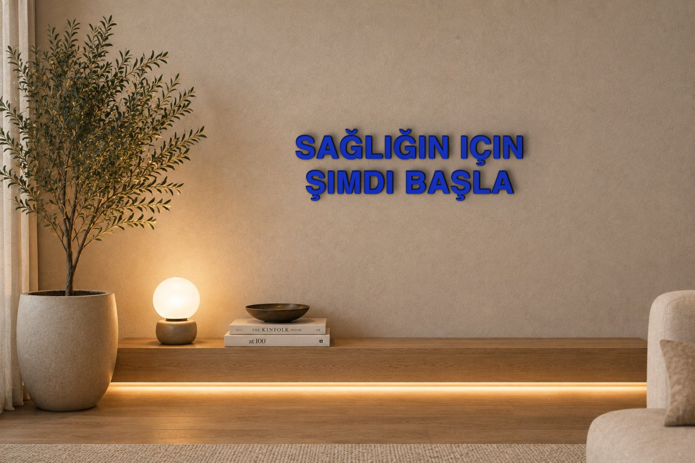 SAĞLIĞIN IÇIN ŞIMDI BAŞLA Özel 3D Tasarım Duvar Yazısı (navy blue) - 5 cm Yükseklik