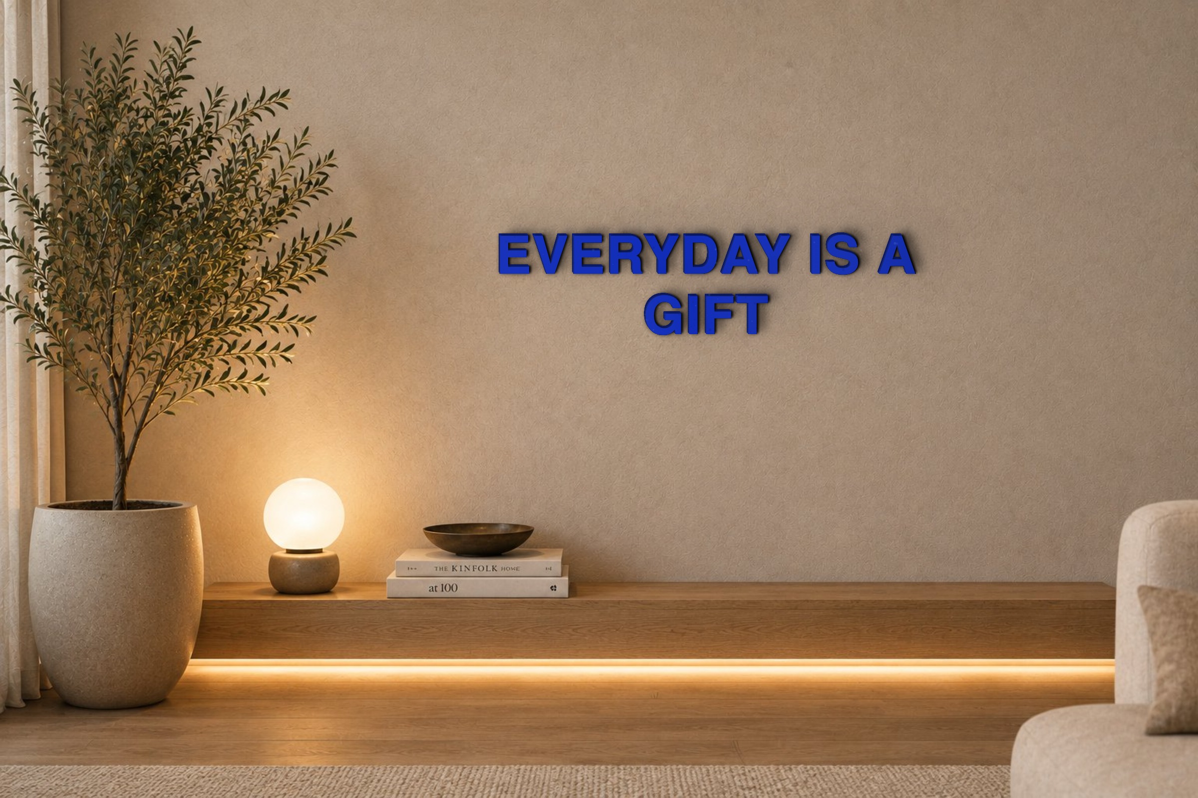 EVERYDAY IS A GIFT Özel 3D Tasarım Duvar Yazısı (navy blue) - 5 cm Yükseklik