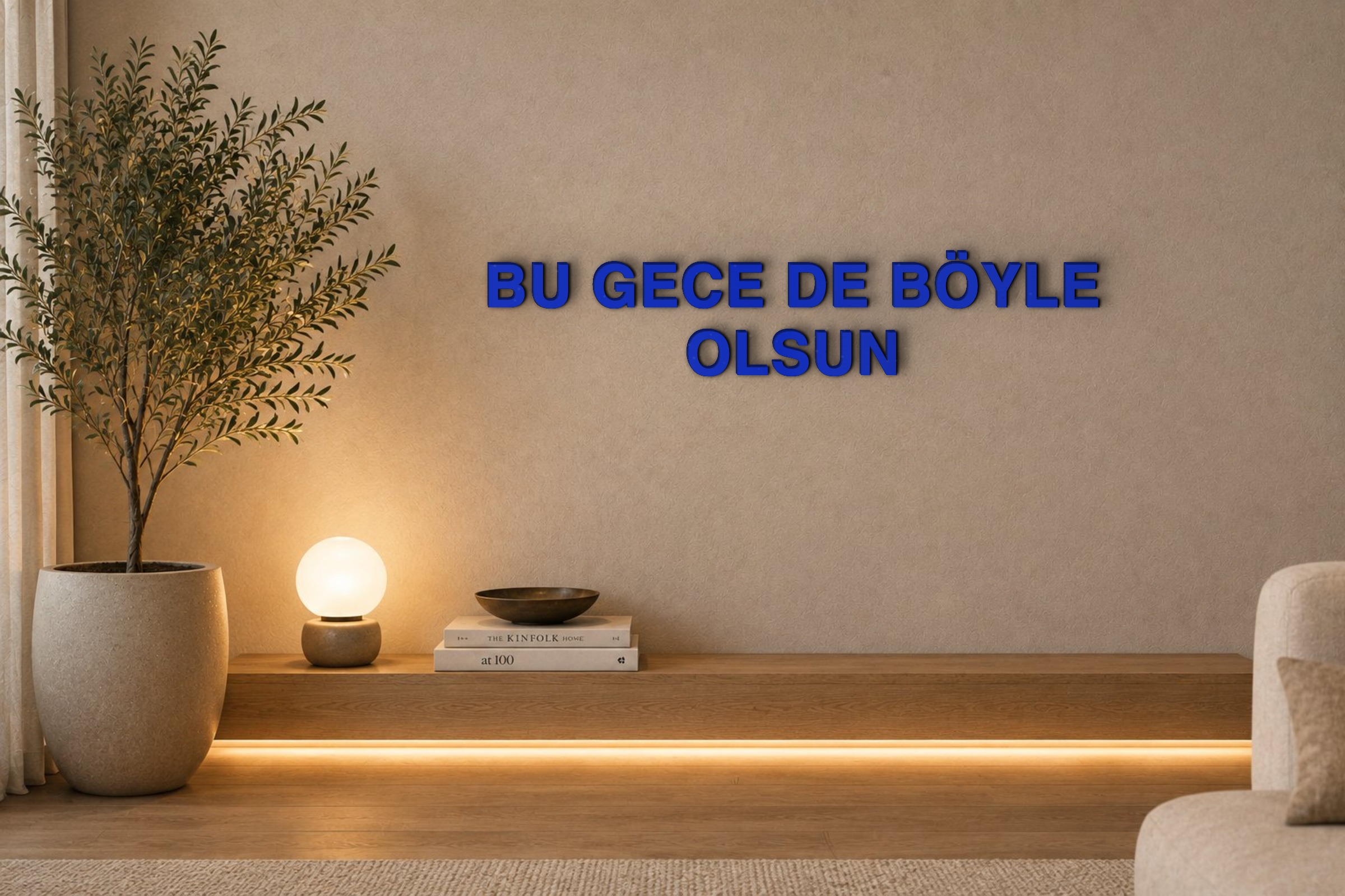 BU GECE DE BÖYLE OLSUN Özel 3D Tasarım Duvar Yazısı (navy blue) - 5 cm Yükseklik