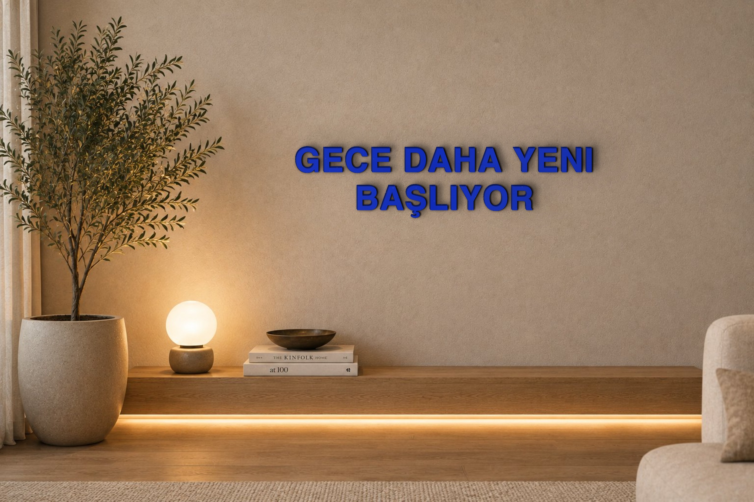 GECE DAHA YENI BAŞLIYOR Özel 3D Tasarım Duvar Yazısı (navy blue) - 5 cm Yükseklik