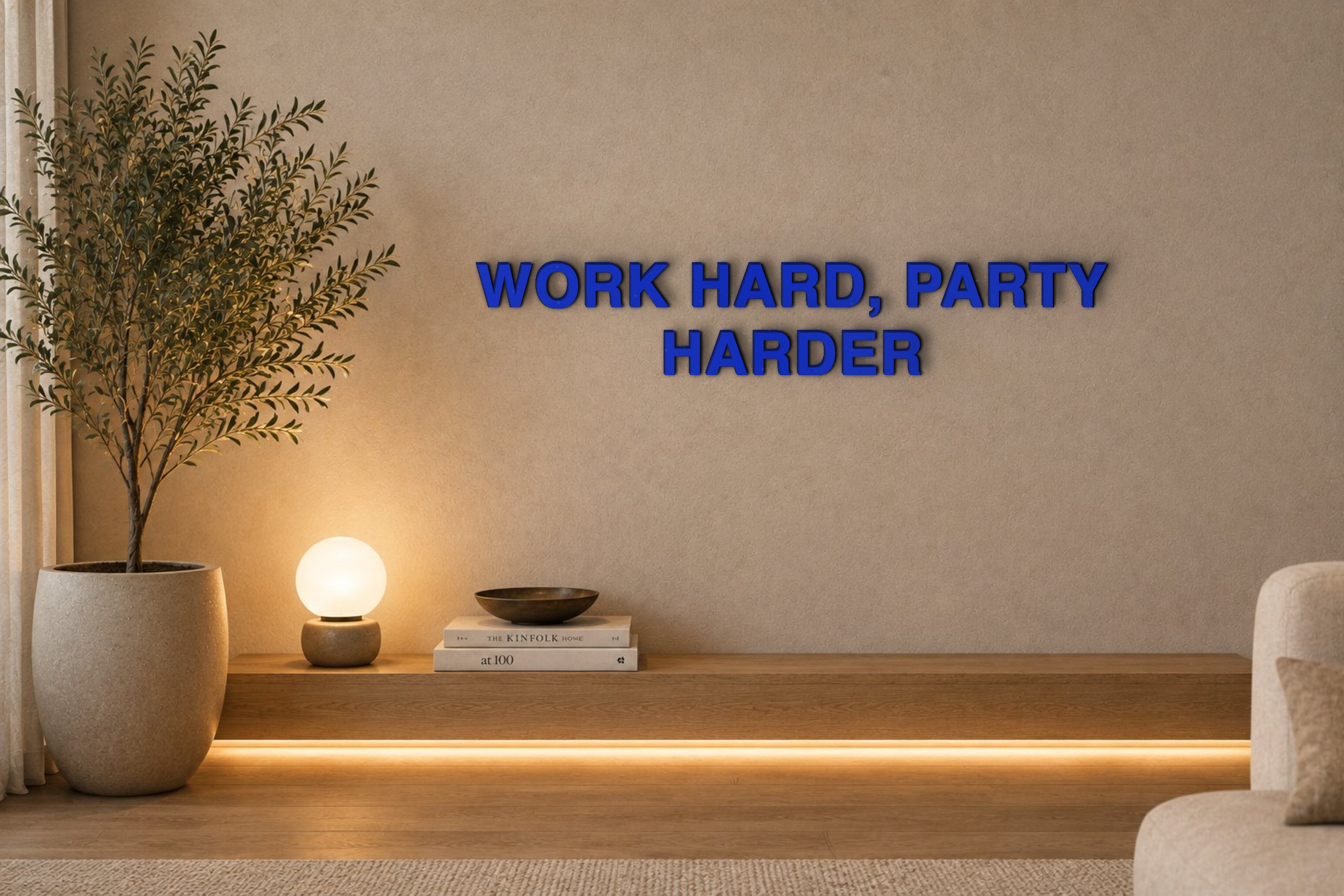 WORK HARD, PARTY HARDER Özel 3D Tasarım Duvar Yazısı (navy blue) - 5 cm Yükseklik