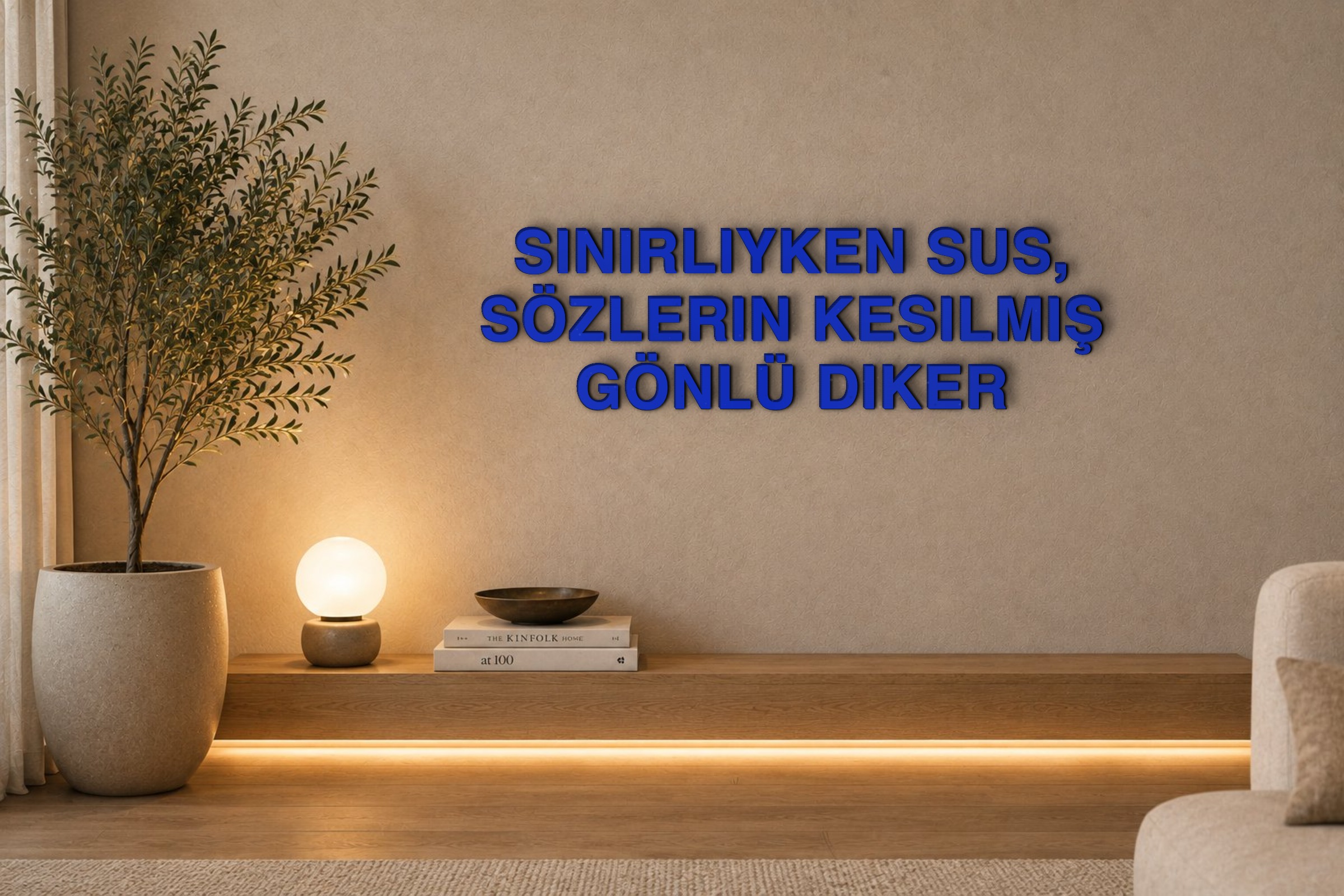 SINIRLIYKEN SUS, SÖZLERIN KESILMIŞ GÖNLÜ DIKER Özel 3D Tasarım Duvar Yazısı (navy blue) - 5 cm Yükseklik