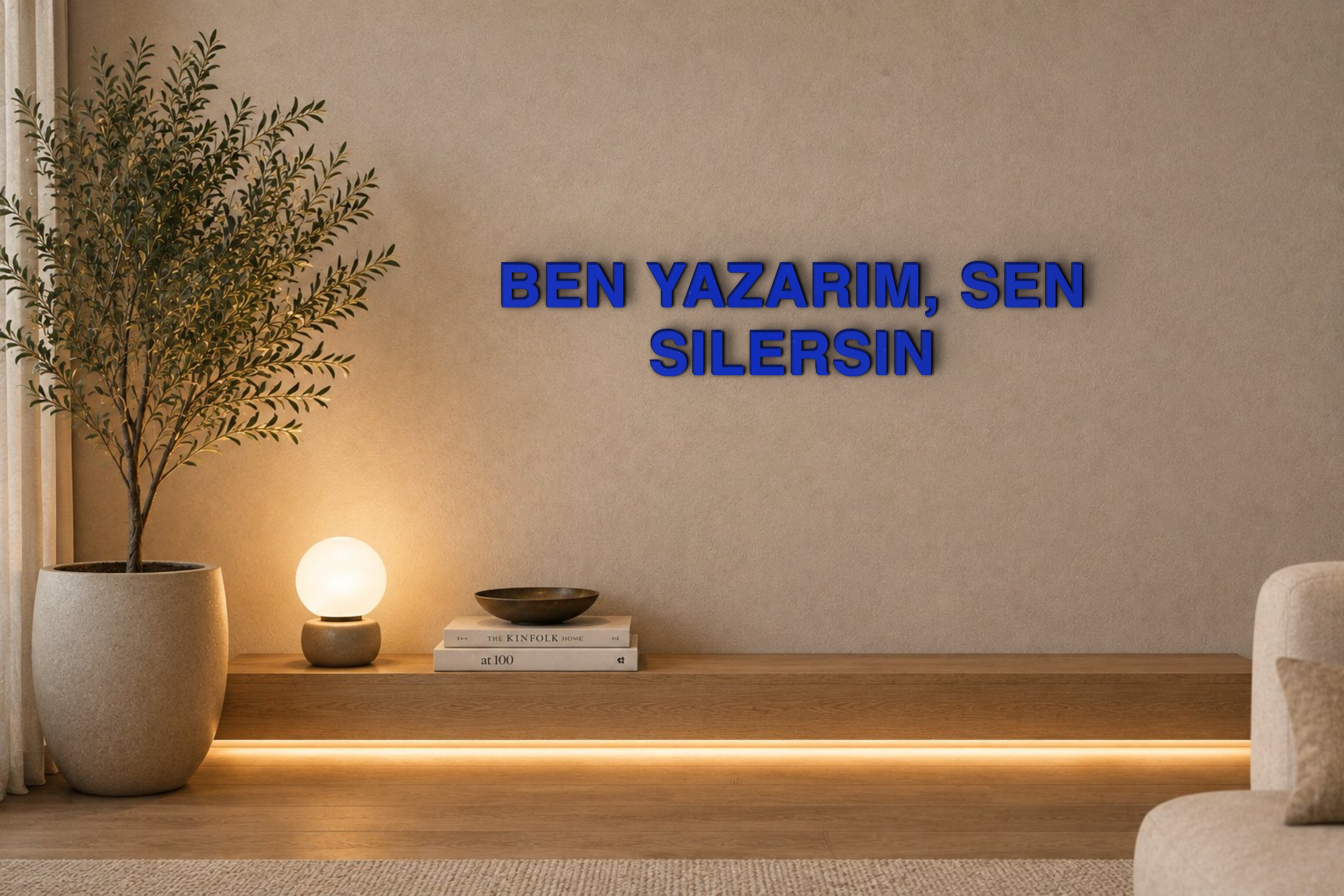 BEN YAZARIM, SEN SILERSIN Özel 3D Tasarım Duvar Yazısı (navy blue) - 5 cm Yükseklik
