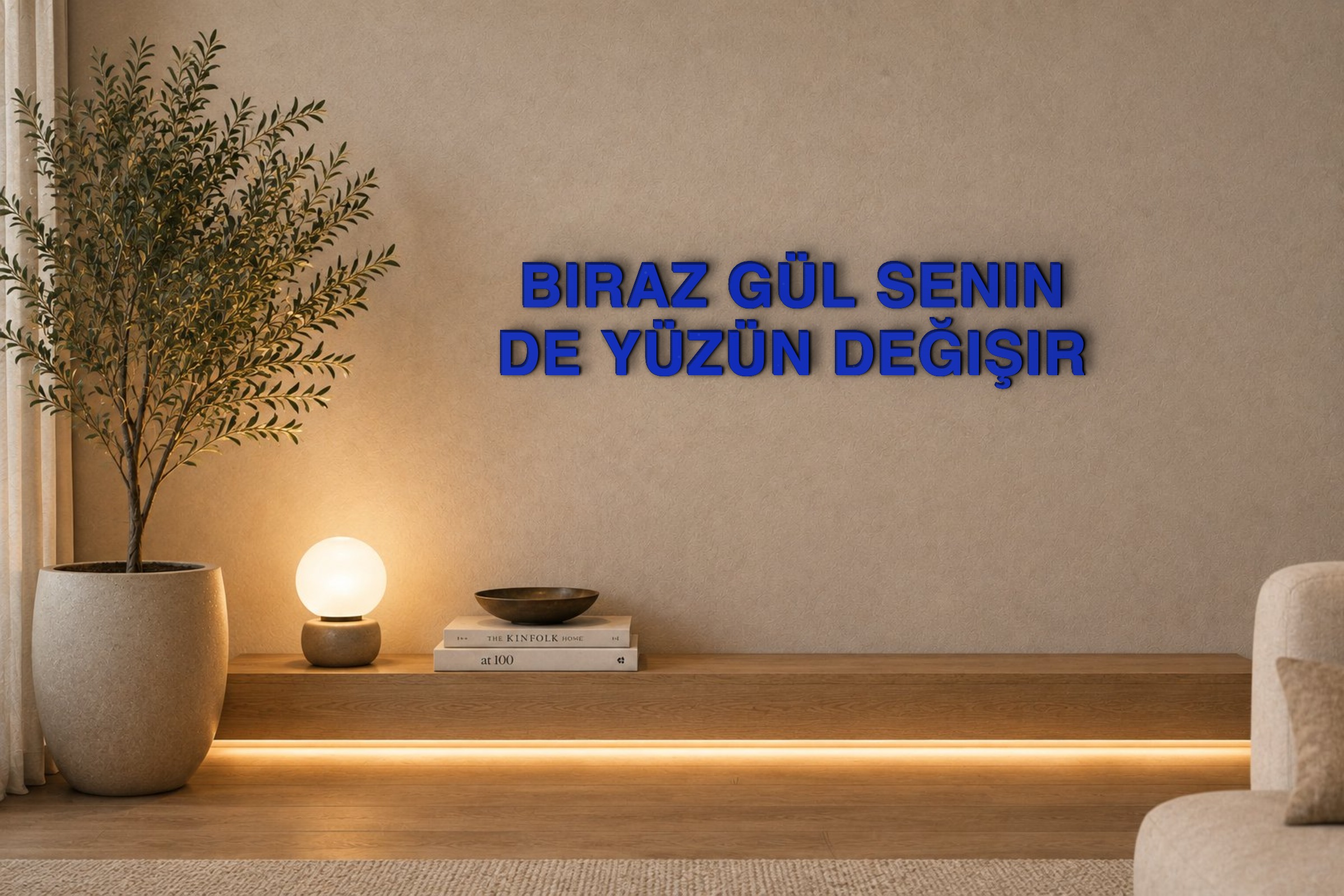 BIRAZ GÜL SENIN DE YÜZÜN DEĞIŞIR Özel 3D Tasarım Duvar Yazısı (navy blue) - 5 cm Yükseklik