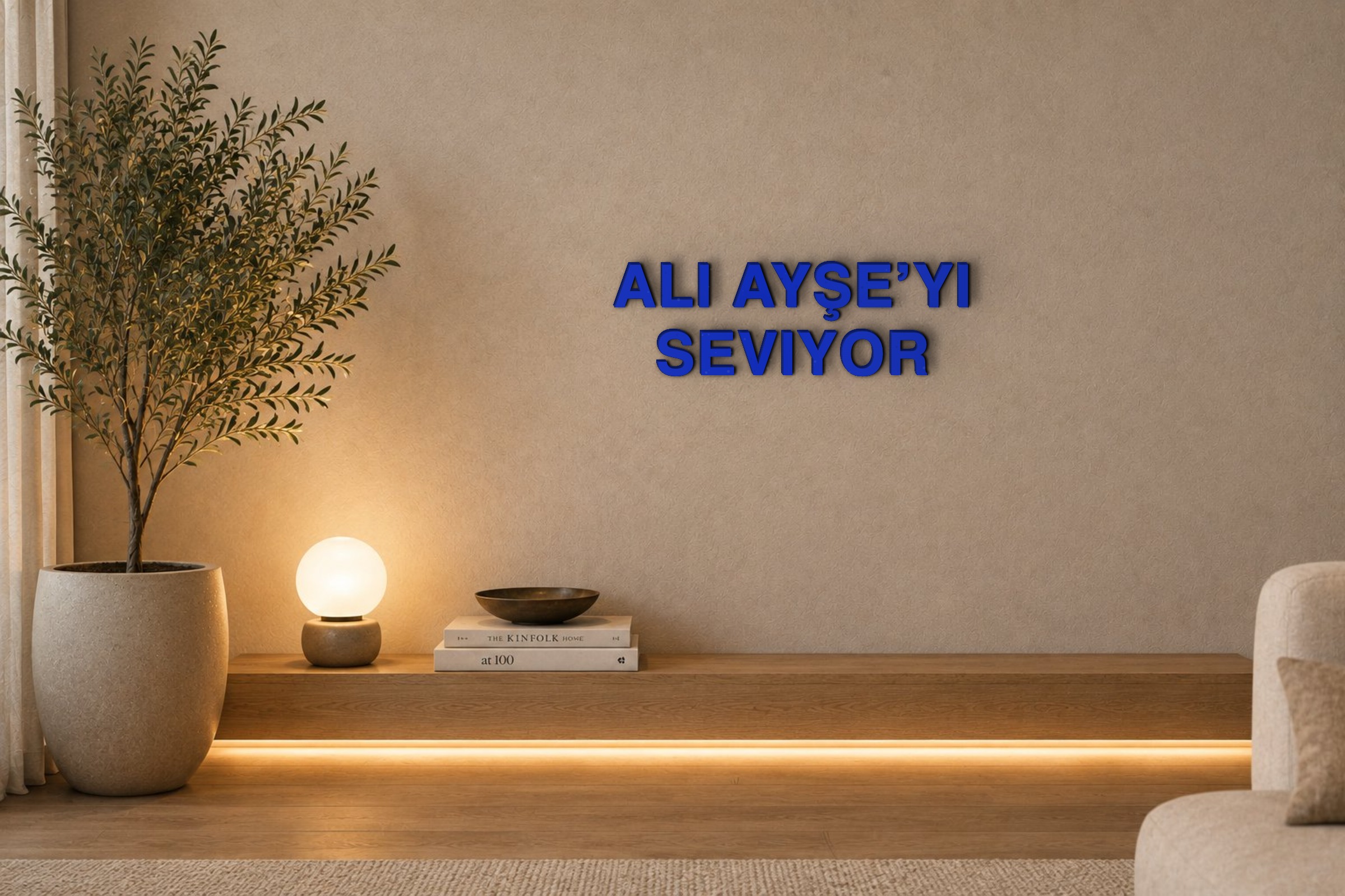 ALI AYŞE’YI SEVIYOR Özel 3D Tasarım Duvar Yazısı (navy blue) - 5 cm Yükseklik