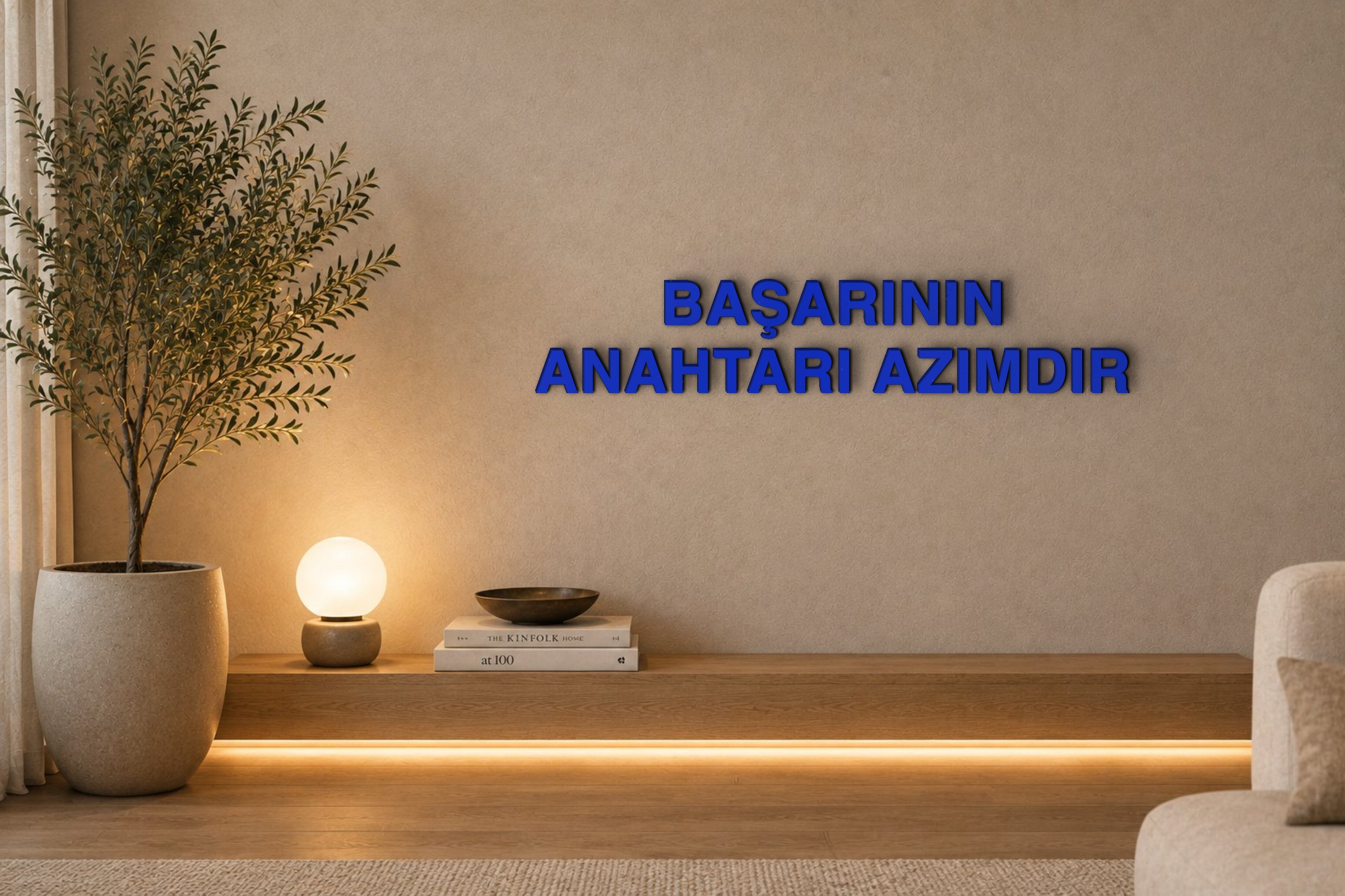 BAŞARININ ANAHTARI AZIMDIR Özel 3D Tasarım Duvar Yazısı (navy blue) - 5 cm Yükseklik