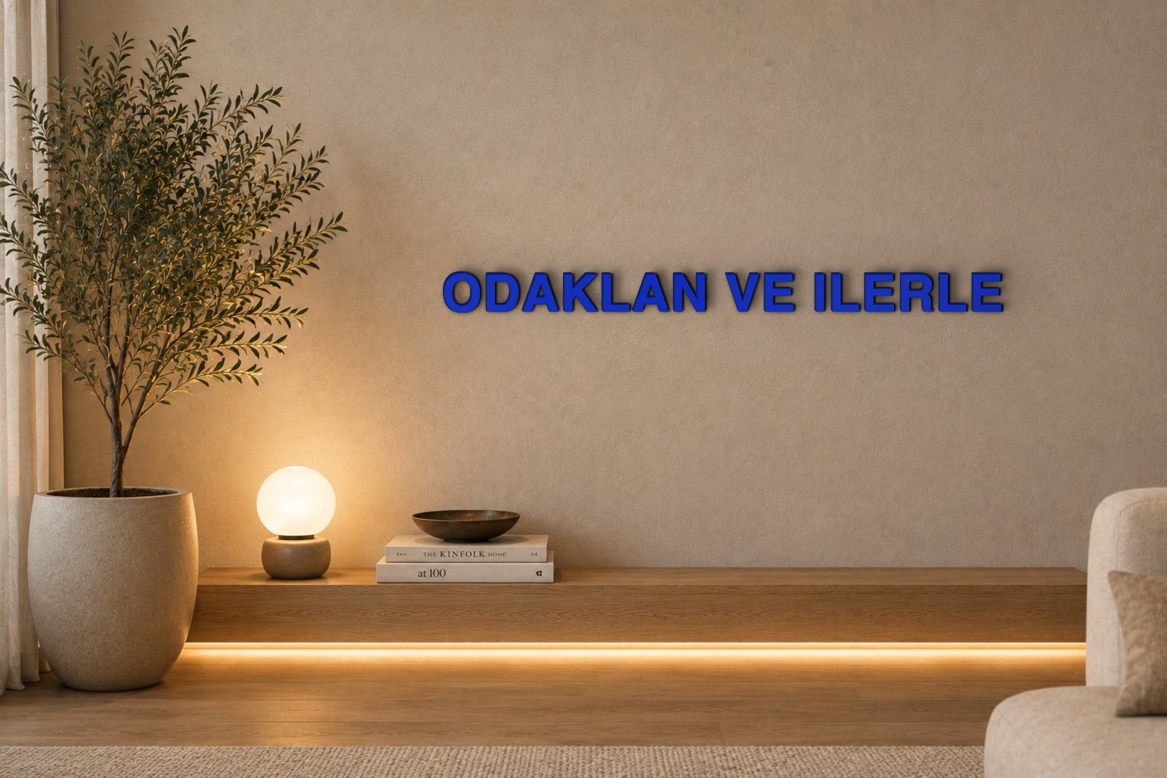ODAKLAN VE ILERLE Özel 3D Tasarım Duvar Yazısı (navy blue) - 5 cm Yükseklik