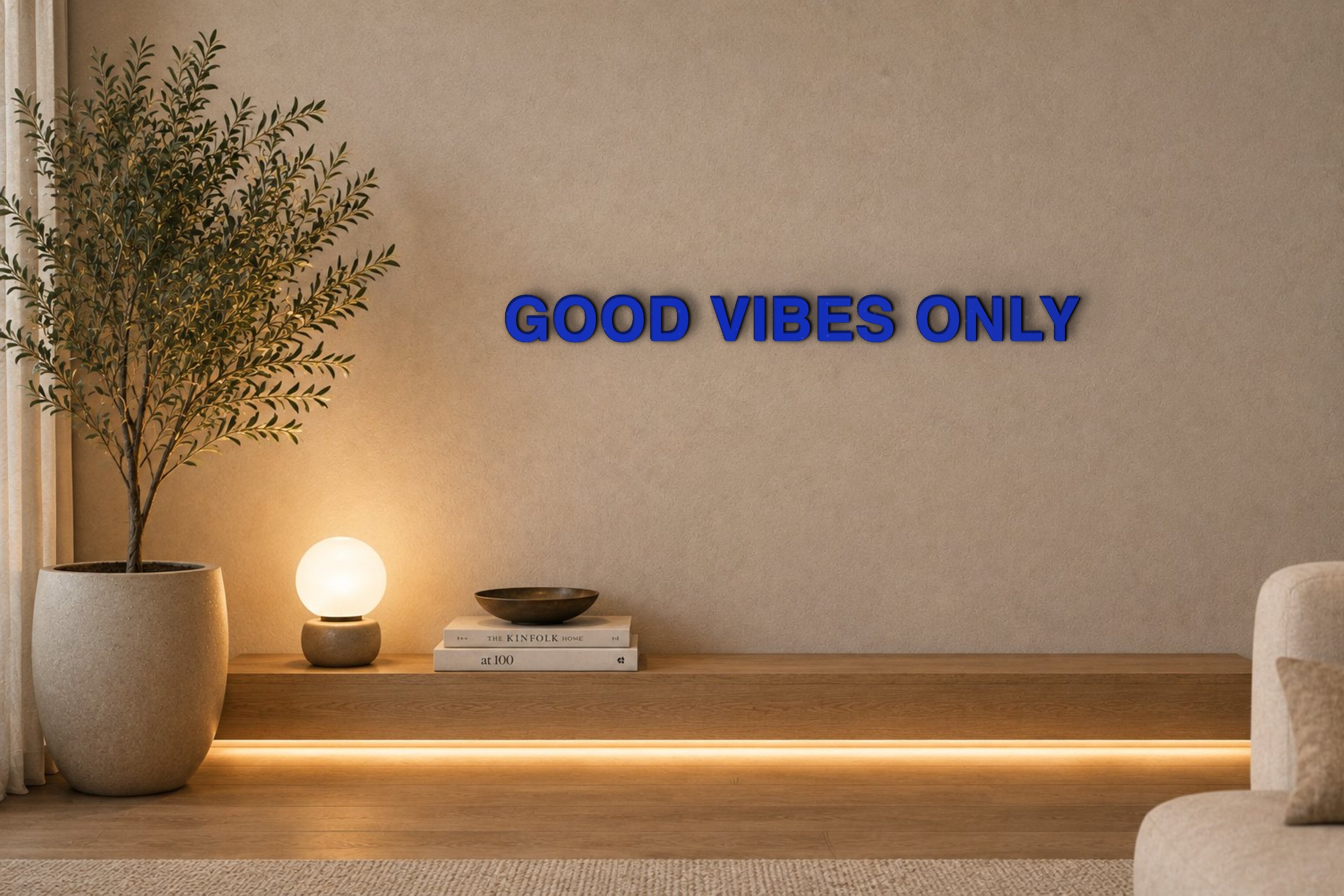 GOOD VIBES ONLY Özel 3D Tasarım Duvar Yazısı (navy blue) - 5 cm Yükseklik