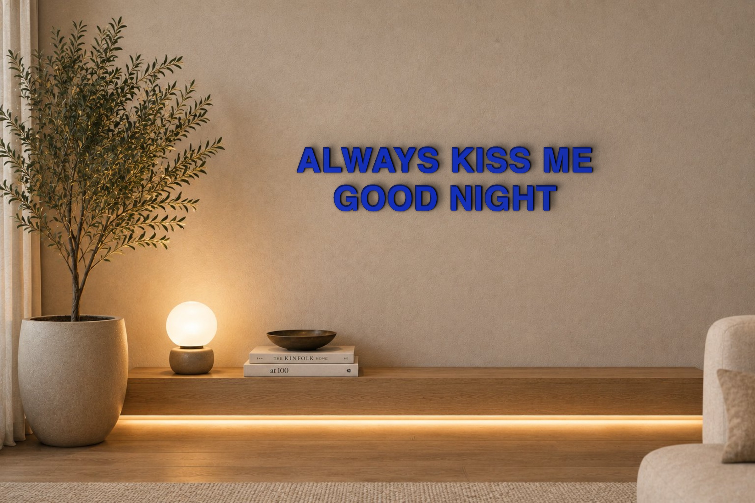 ALWAYS KISS ME GOOD NIGHT Özel 3D Tasarım Duvar Yazısı (navy blue) - 5 cm Yükseklik