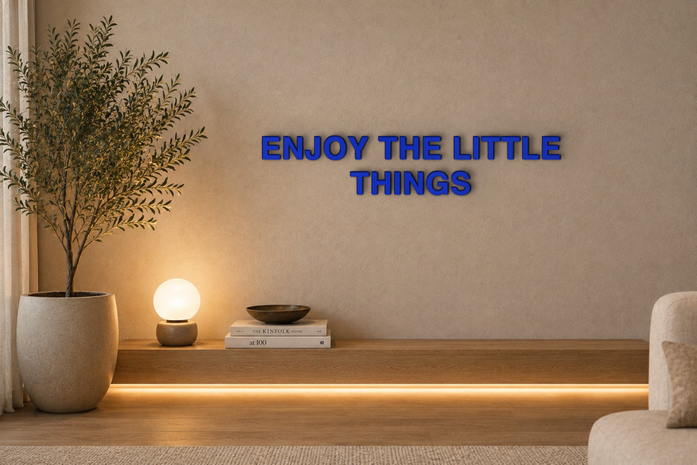 ENJOY THE LITTLE THINGS Özel 3D Tasarım Duvar Yazısı (navy blue) - 5 cm Yükseklik