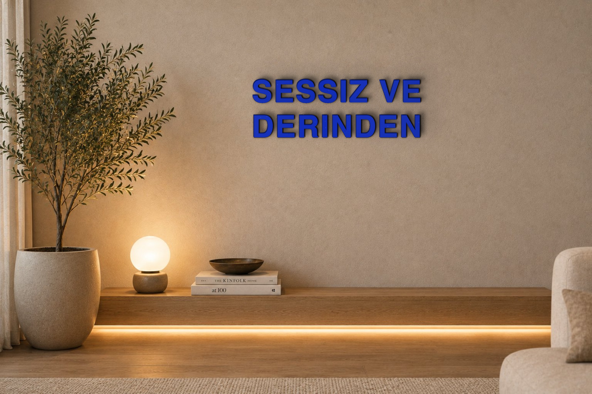 SESSIZ VE DERINDEN Özel 3D Tasarım Duvar Yazısı (navy blue) - 5 cm Yükseklik