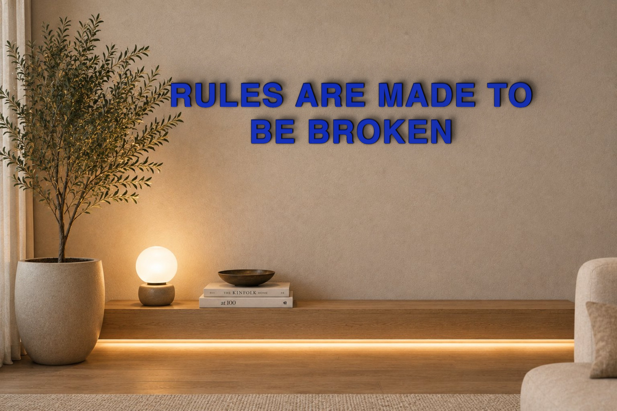 RULES ARE MADE TO BE BROKEN Özel 3D Tasarım Duvar Yazısı (navy blue) - 5 cm Yükseklik