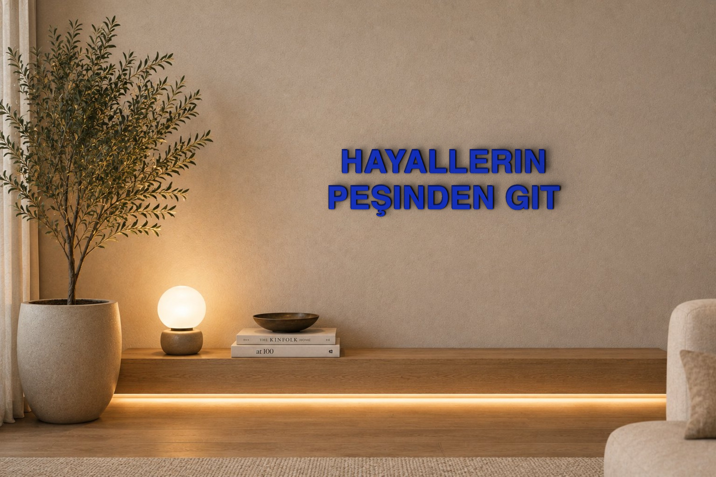 HAYALLERIN PEŞINDEN GIT Özel 3D Tasarım Duvar Yazısı (navy blue) - 5 cm Yükseklik