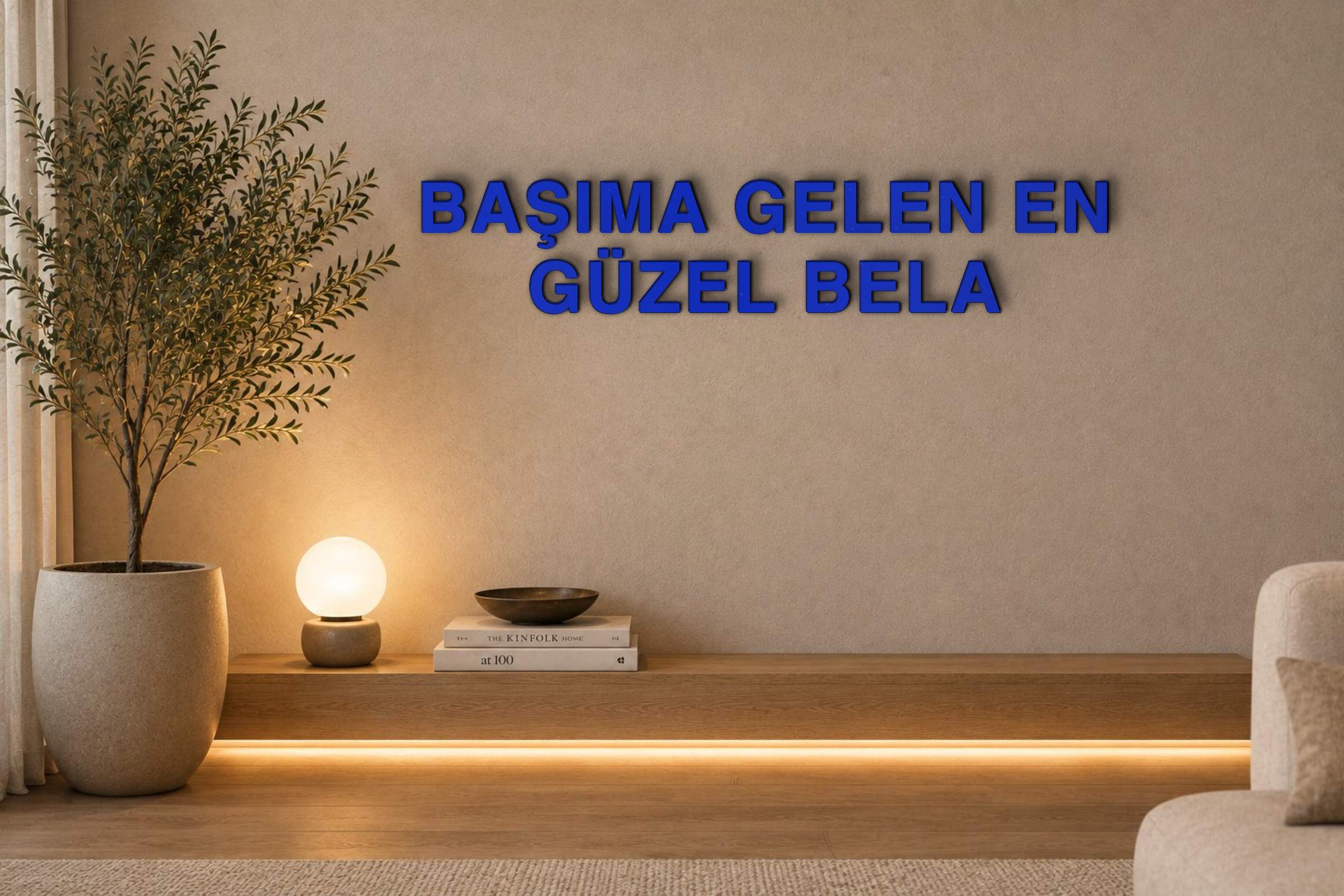 BAŞIMA GELEN EN GÜZEL BELA Özel 3D Tasarım Duvar Yazısı (navy blue) - 5 cm Yükseklik
