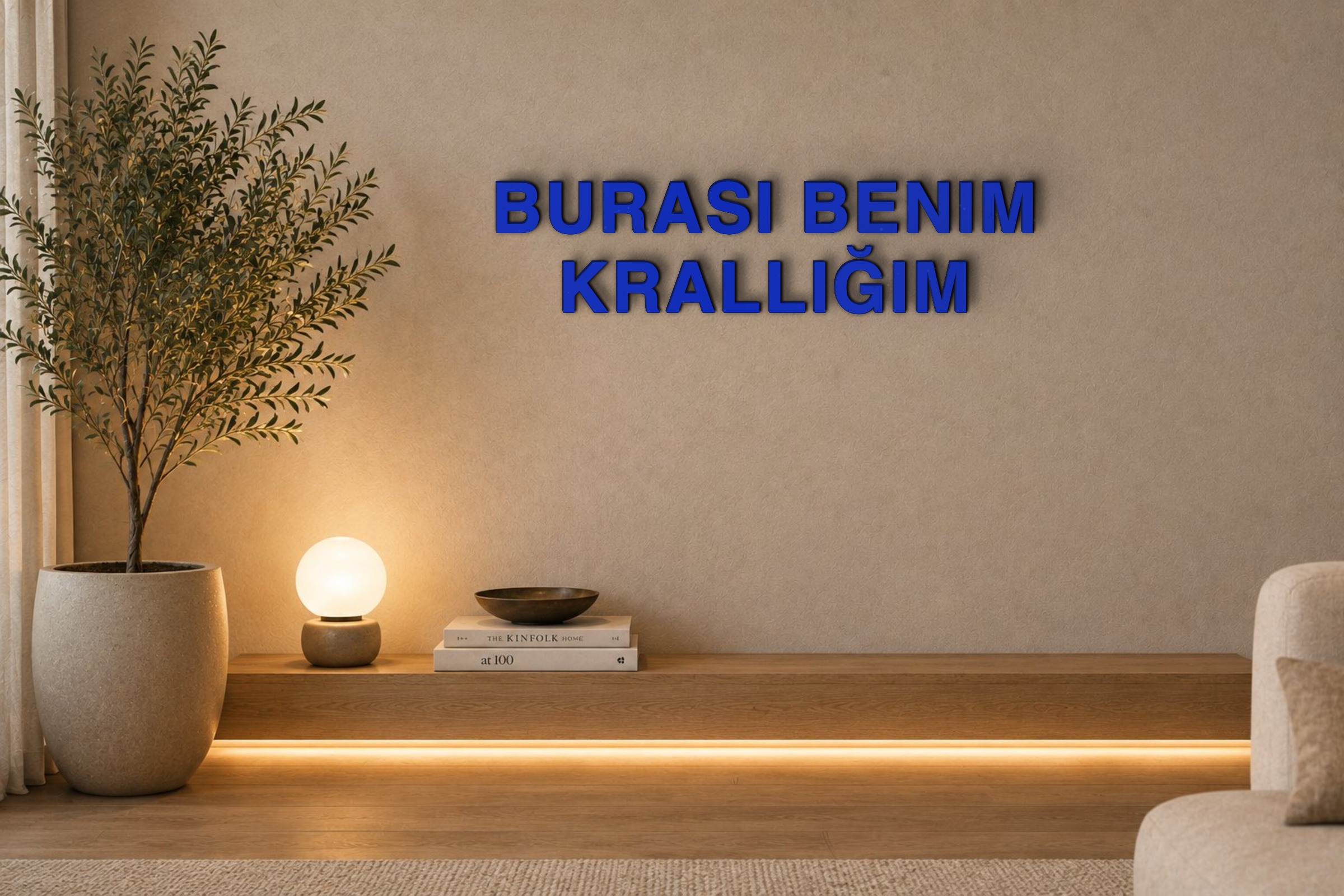 BURASI BENIM KRALLIĞIM Özel 3D Tasarım Duvar Yazısı (navy blue) - 5 cm Yükseklik