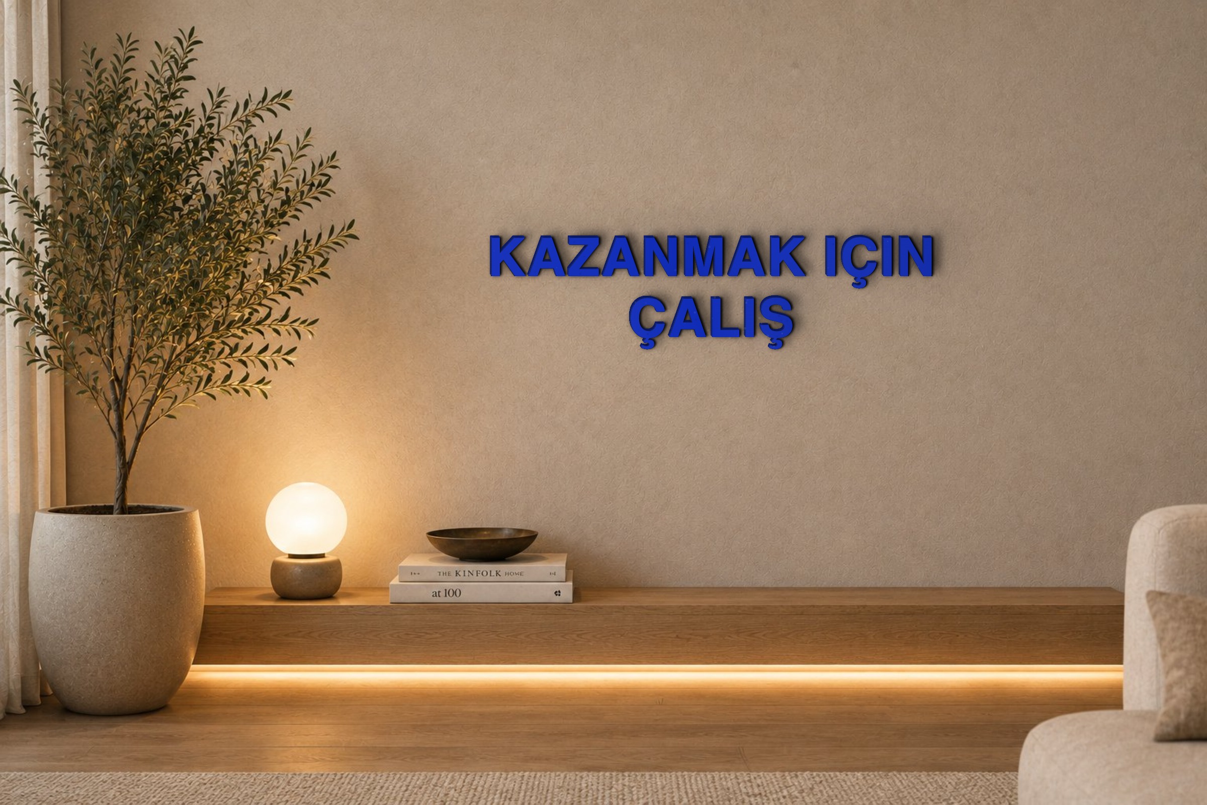 KAZANMAK IÇIN ÇALIŞ Özel 3D Tasarım Duvar Yazısı (navy blue) - 5 cm Yükseklik
