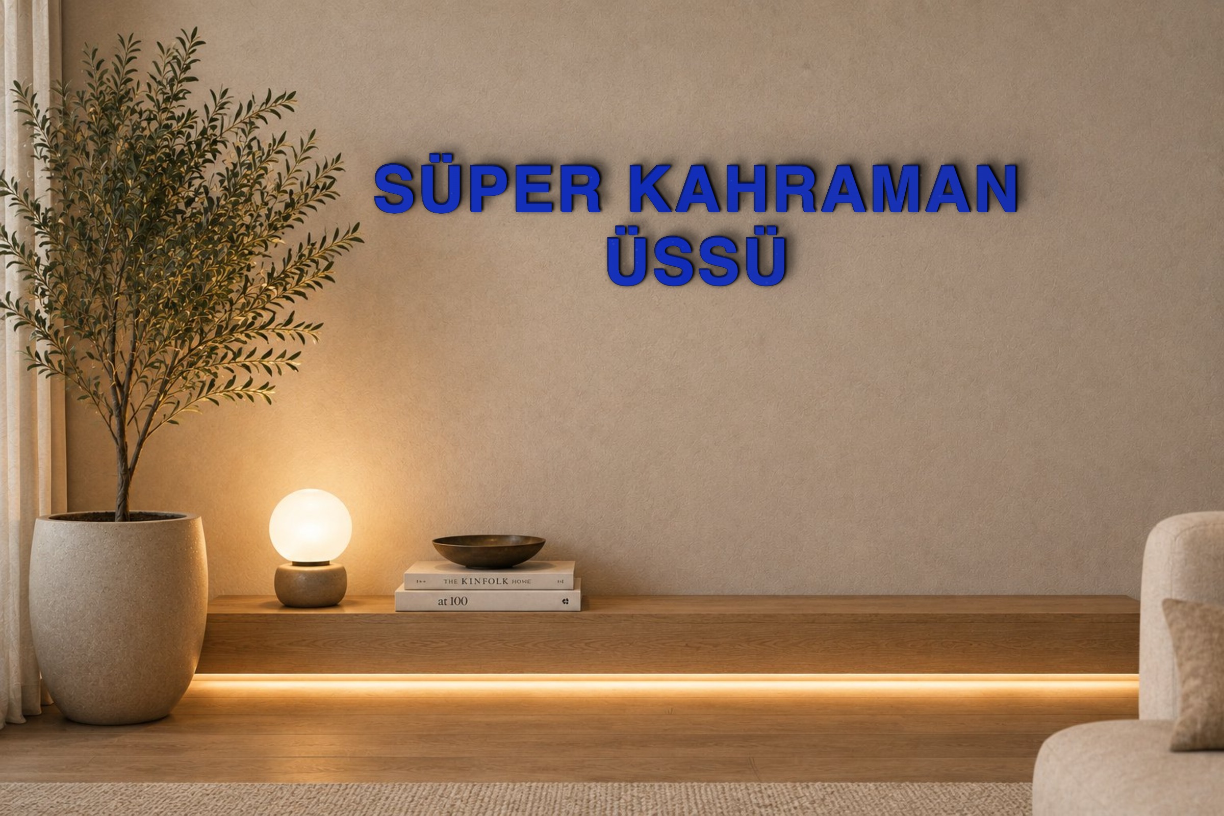 SÜPER KAHRAMAN ÜSSÜ Özel 3D Tasarım Duvar Yazısı (navy blue) - 5 cm Yükseklik