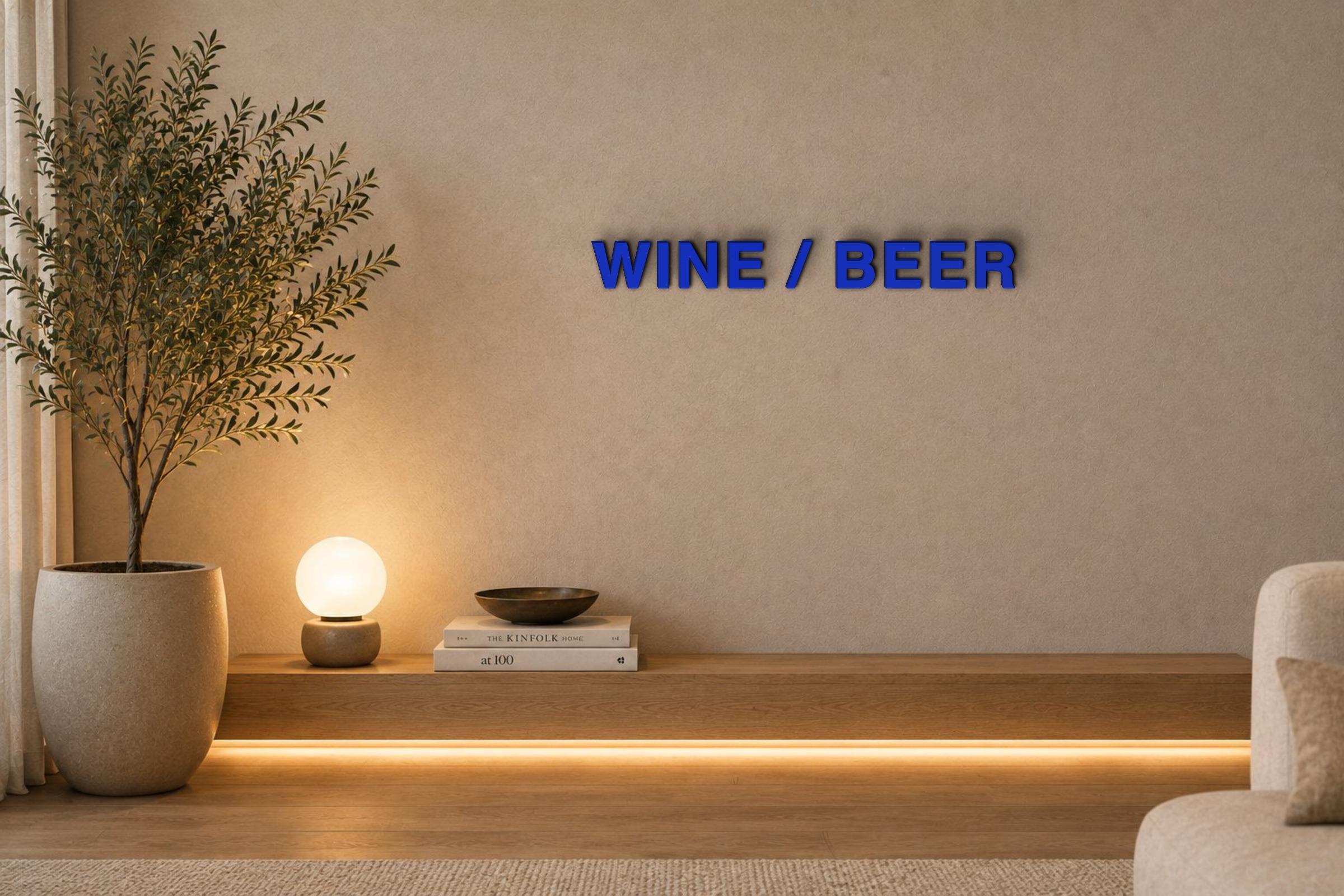 WINE / BEER Özel 3D Tasarım Duvar Yazısı (navy blue) - 5 cm Yükseklik