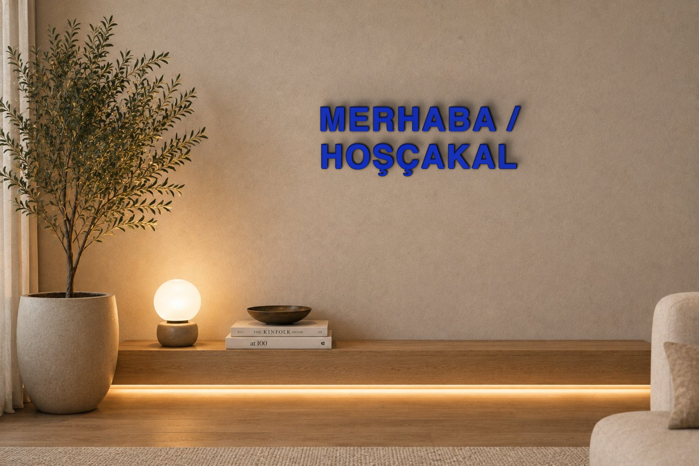 MERHABA / HOŞÇAKAL Özel 3D Tasarım Duvar Yazısı (navy blue) - 5 cm Yükseklik