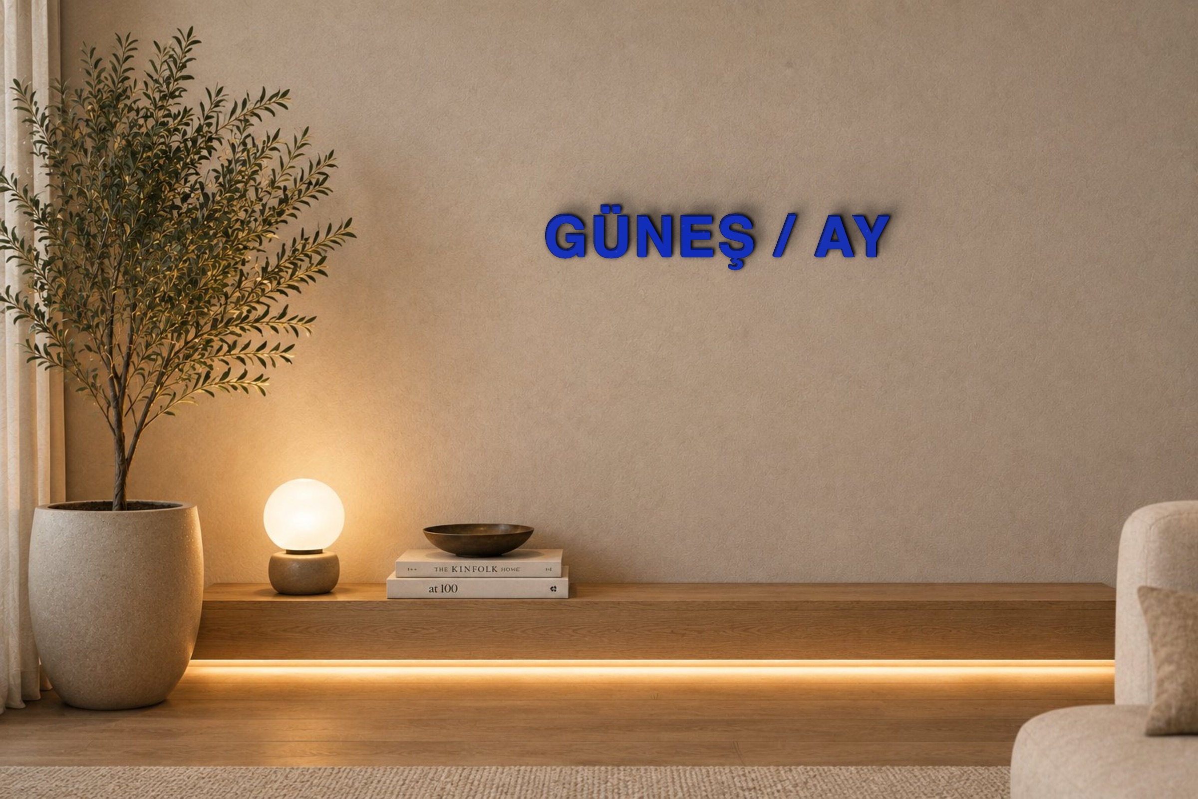 GÜNEŞ / AY Özel 3D Tasarım Duvar Yazısı (navy blue) - 5 cm Yükseklik