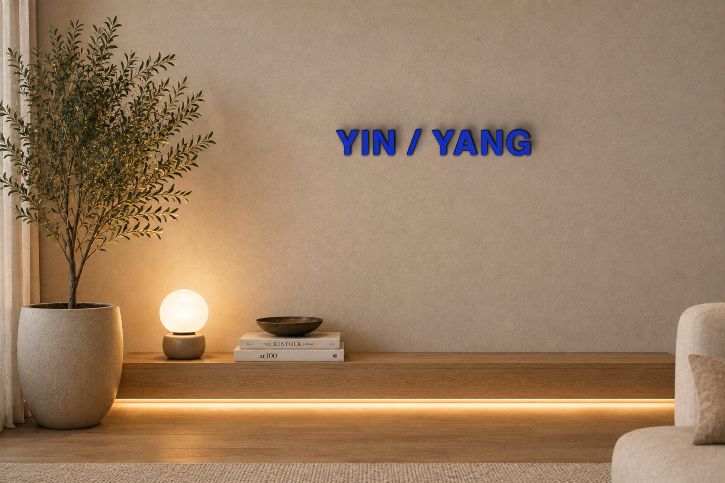 YIN / YANG Özel 3D Tasarım Duvar Yazısı (navy blue) - 5 cm Yükseklik