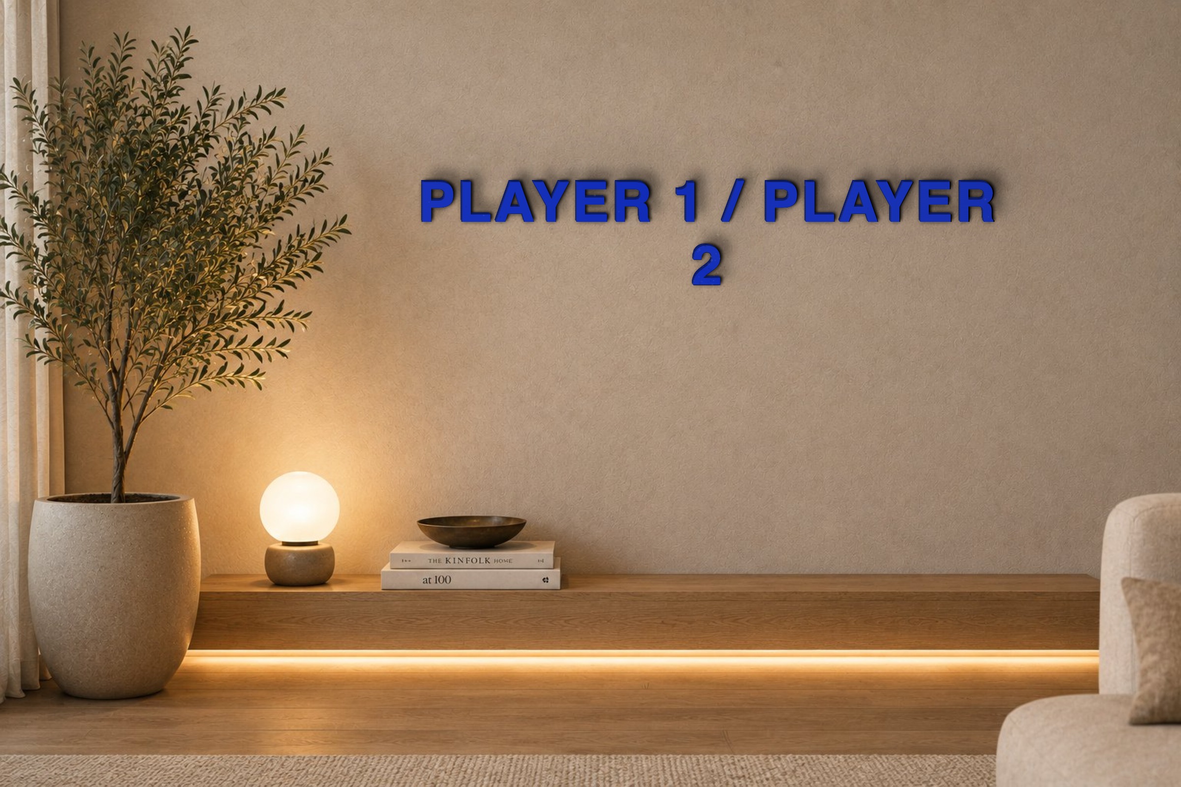 PLAYER 1 / PLAYER 2 Özel 3D Tasarım Duvar Yazısı (navy blue) - 5 cm Yükseklik