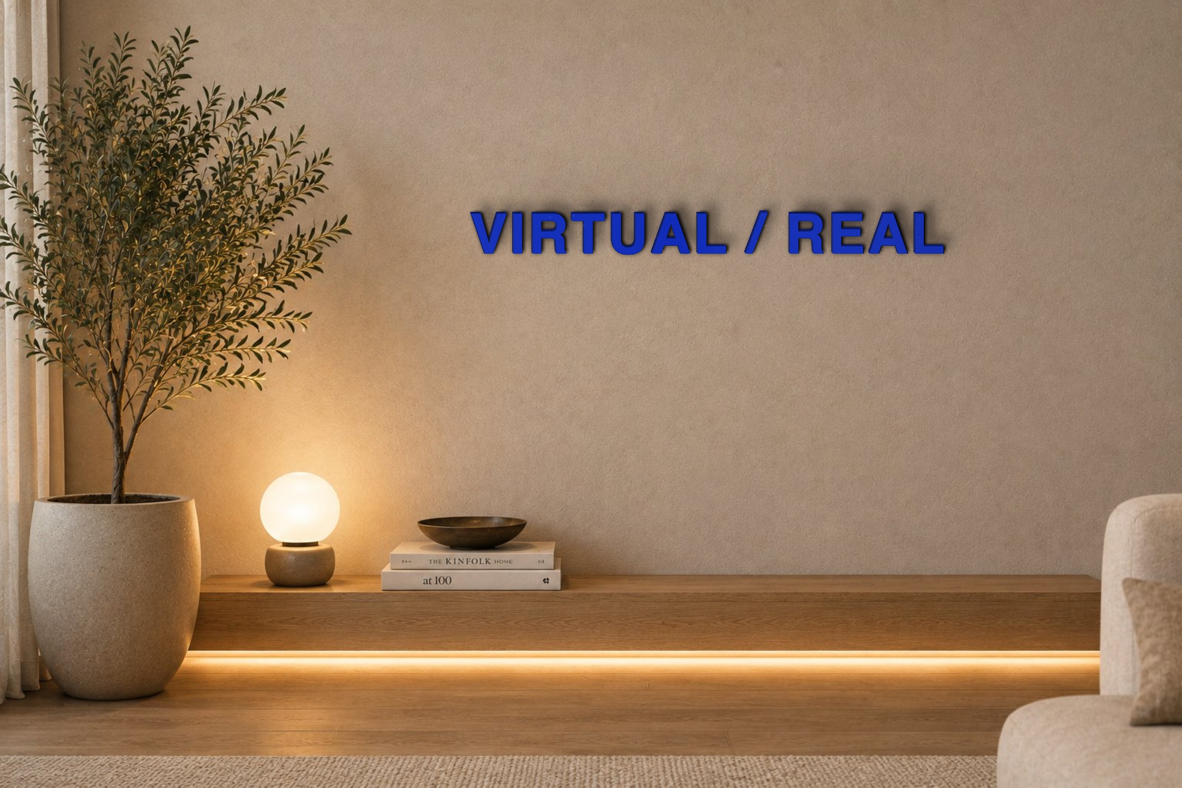 VIRTUAL / REAL Özel 3D Tasarım Duvar Yazısı (navy blue) - 5 cm Yükseklik