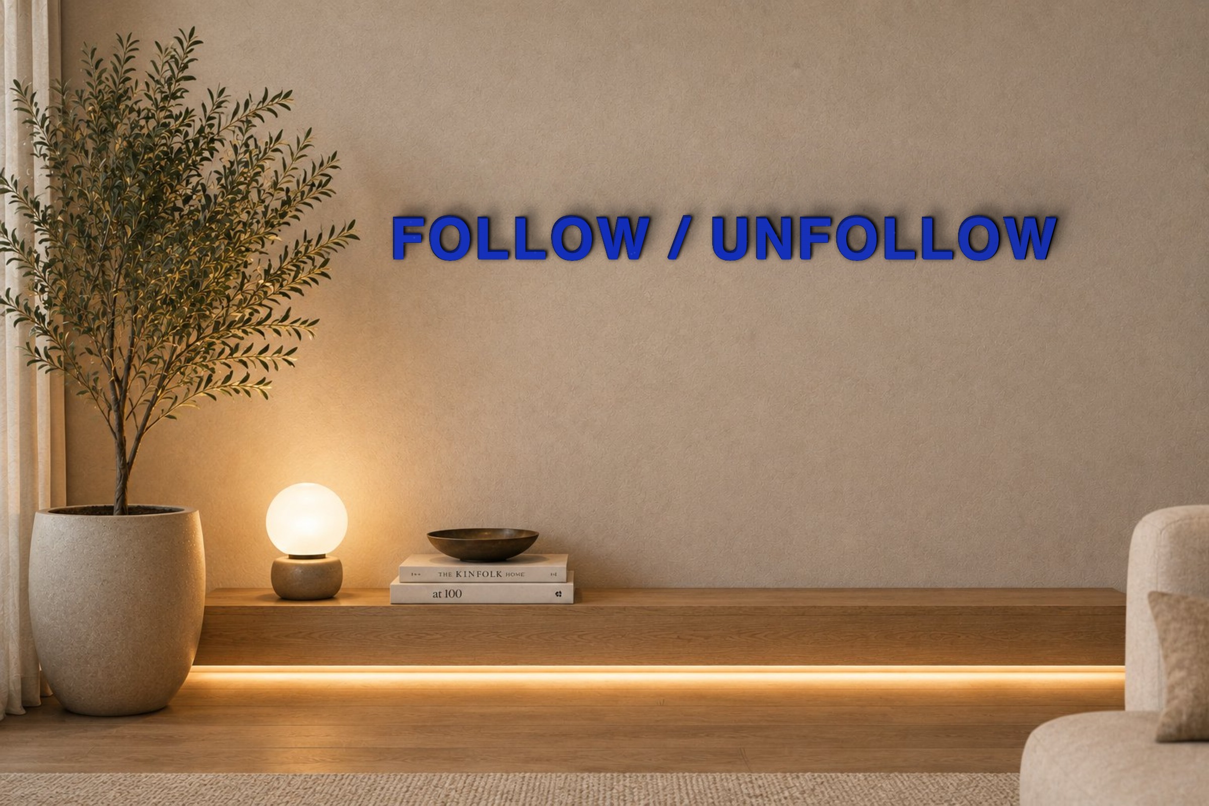 FOLLOW / UNFOLLOW Özel 3D Tasarım Duvar Yazısı (navy blue) - 5 cm Yükseklik