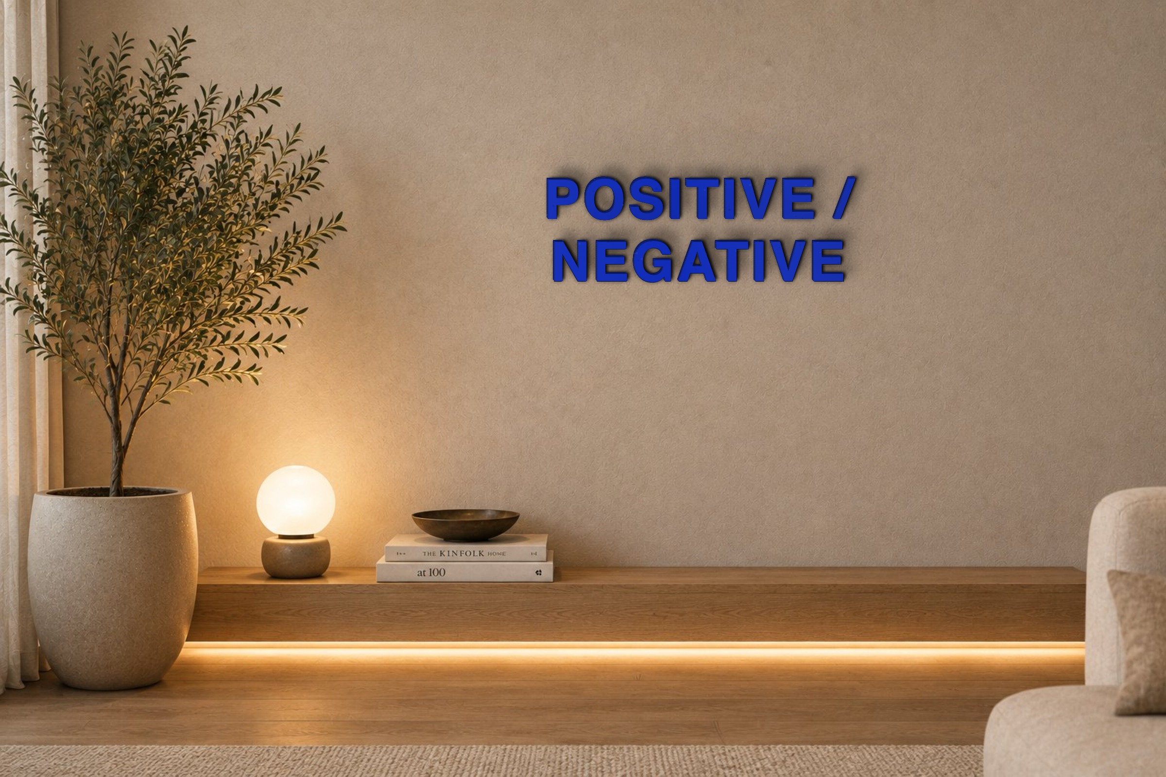 POSITIVE / NEGATIVE Özel 3D Tasarım Duvar Yazısı (navy blue) - 5 cm Yükseklik