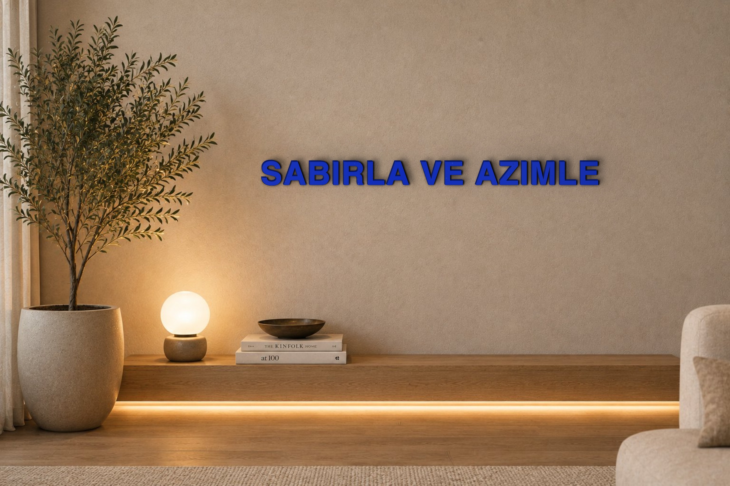 SABIRLA VE AZIMLE Özel 3D Tasarım Duvar Yazısı (navy blue) - 5 cm Yükseklik