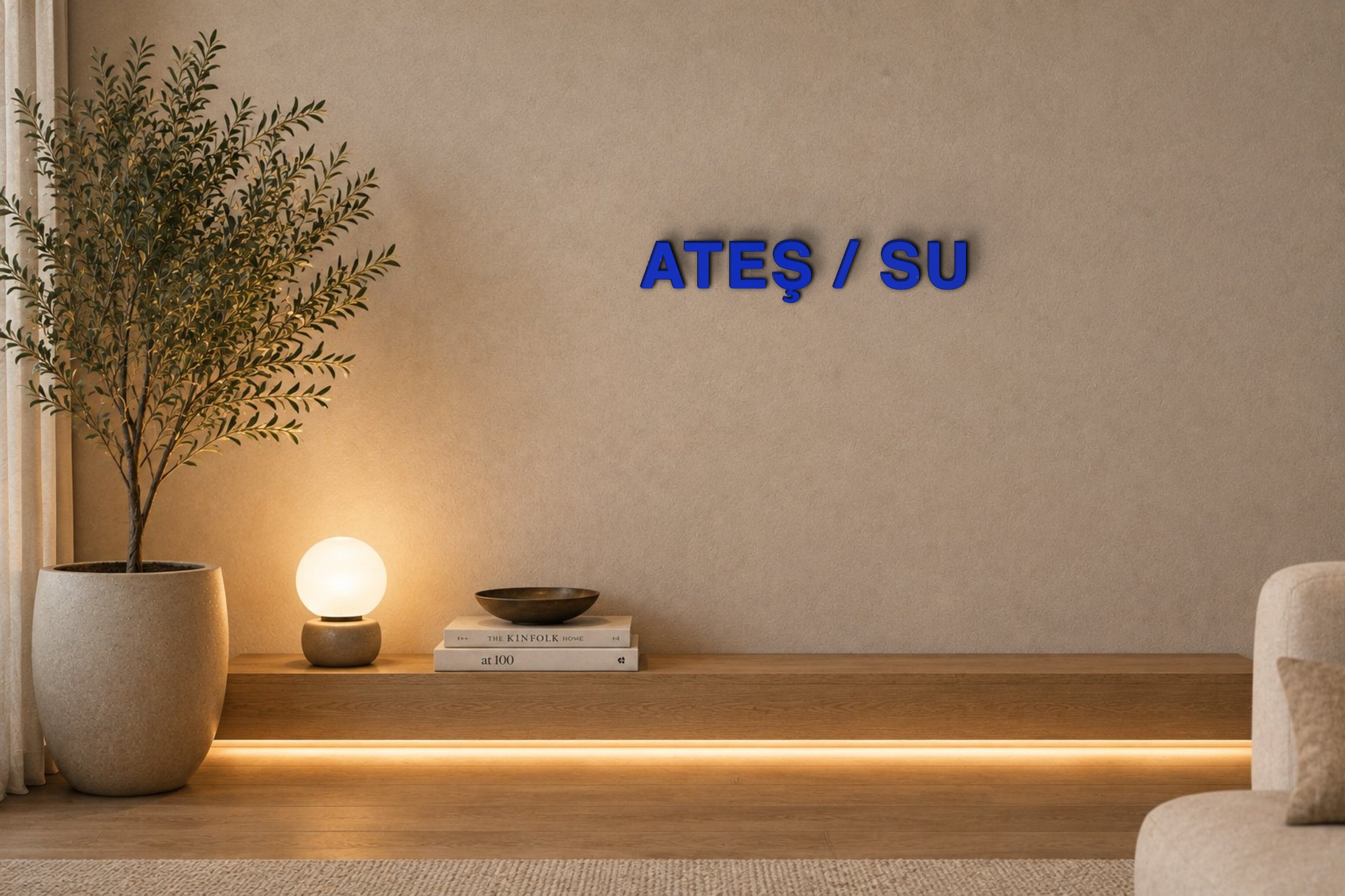 ATEŞ / SU Özel 3D Tasarım Duvar Yazısı (navy blue) - 5 cm Yükseklik