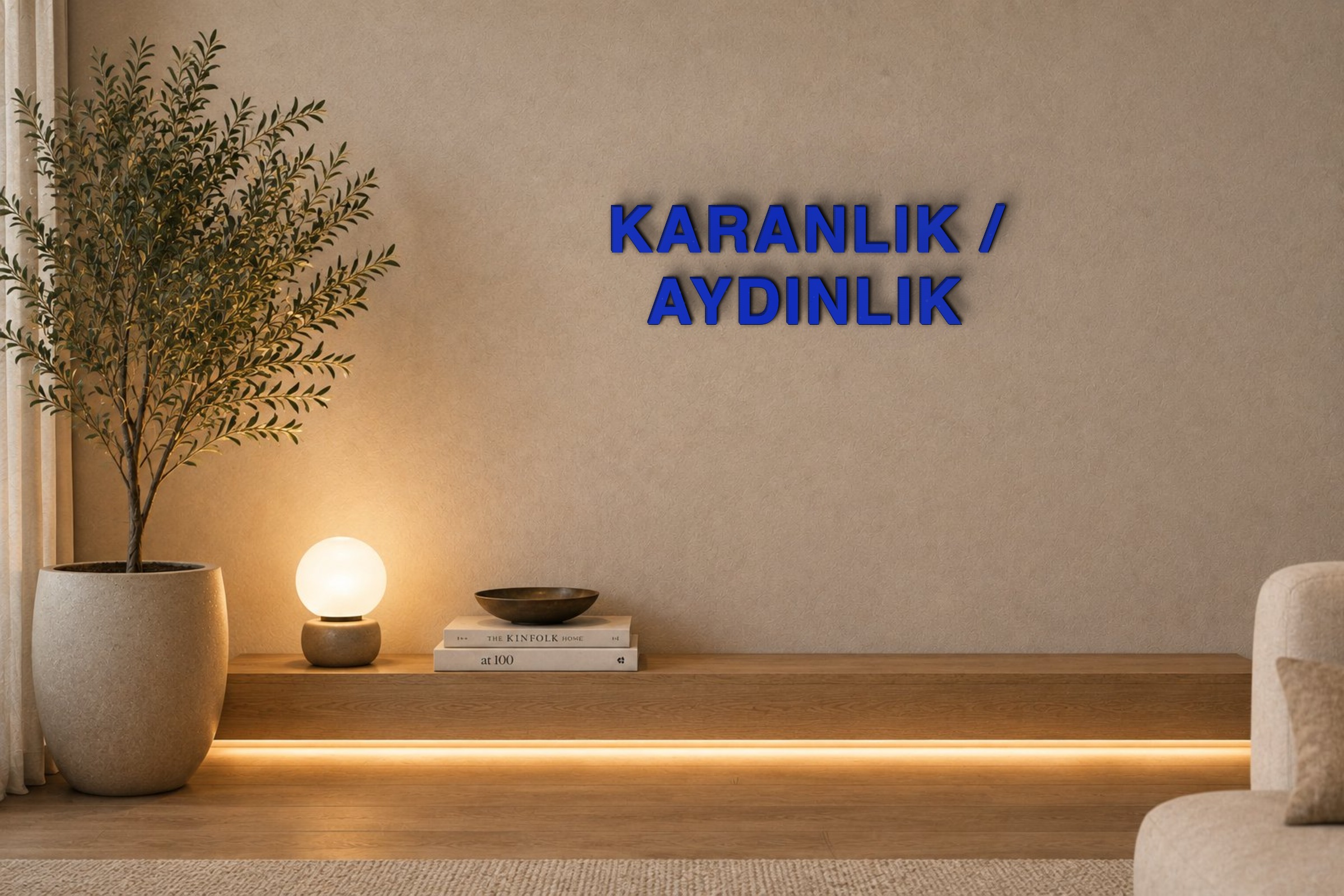KARANLIK / AYDINLIK Özel 3D Tasarım Duvar Yazısı (navy blue) - 5 cm Yükseklik