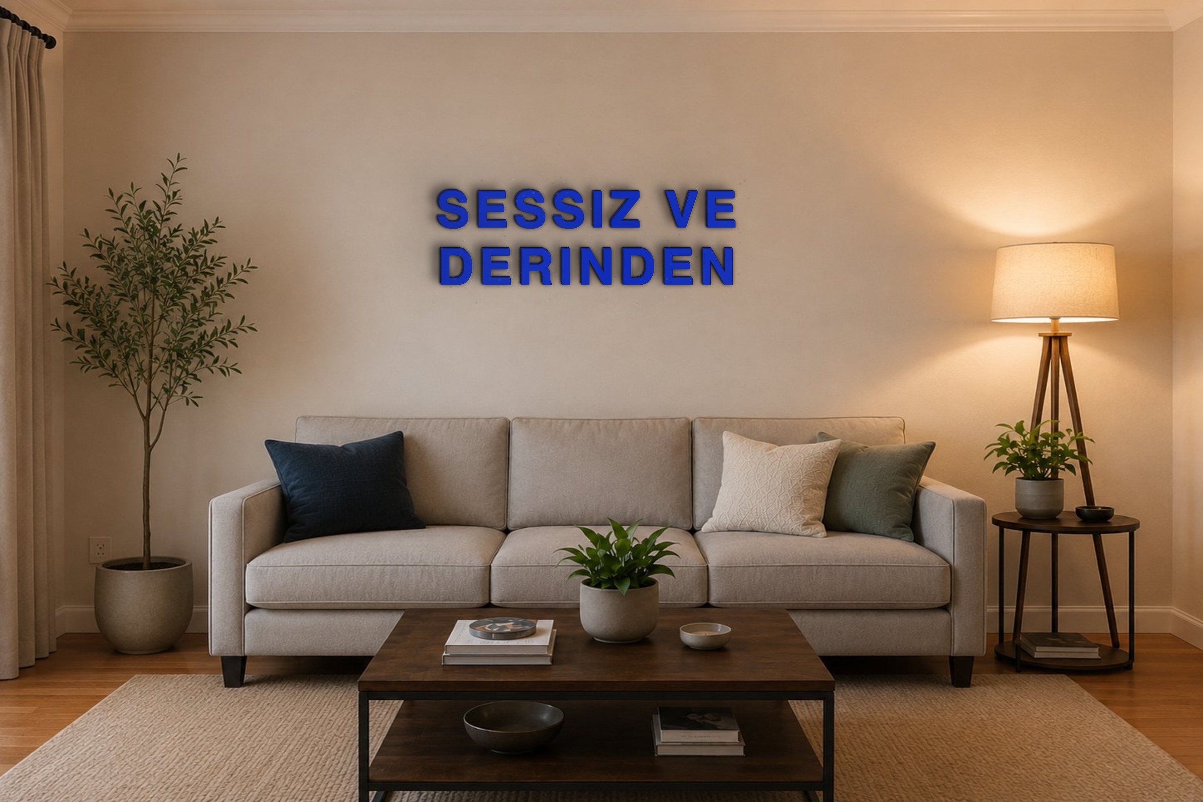 SESSIZ VE DERINDEN Özel 3D Tasarım Duvar Yazısı (navy blue) - 10 cm Yükseklik
