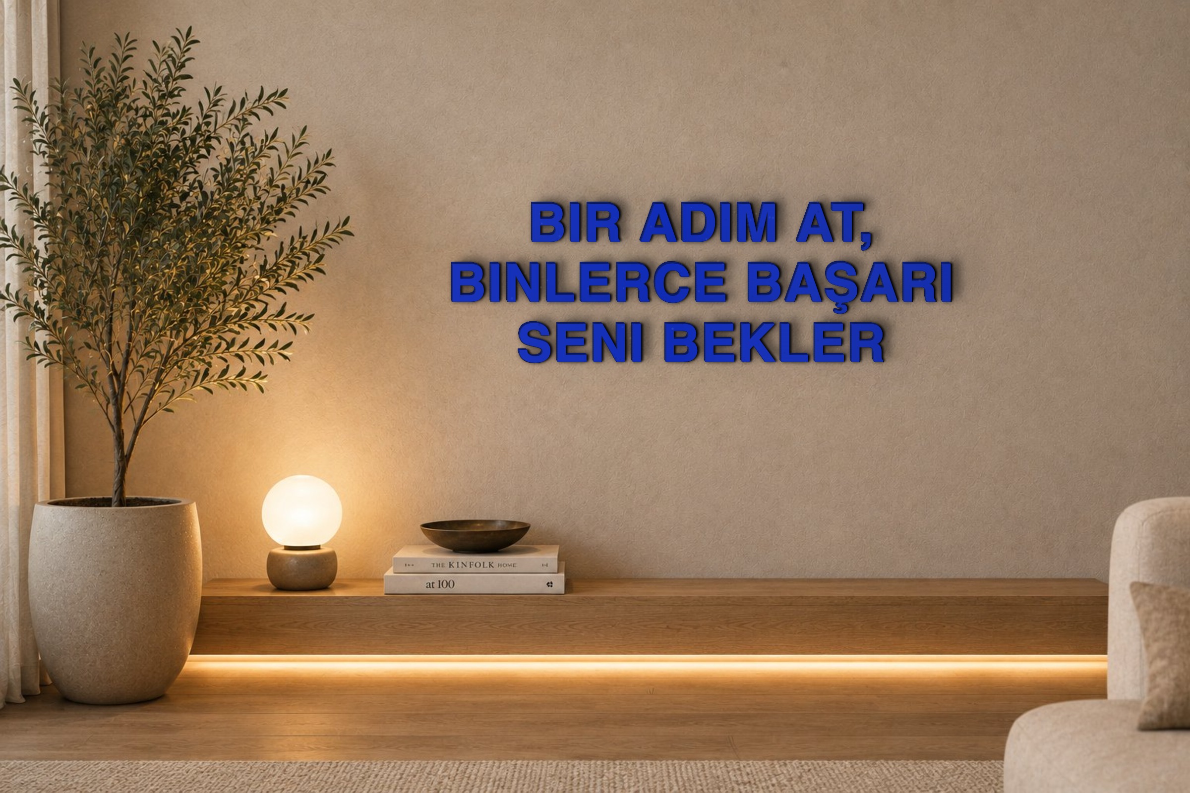 BIR ADIM AT, BINLERCE BAŞARI SENI BEKLER Özel 3D Tasarım Duvar Yazısı (navy blue) - 5 cm Yükseklik