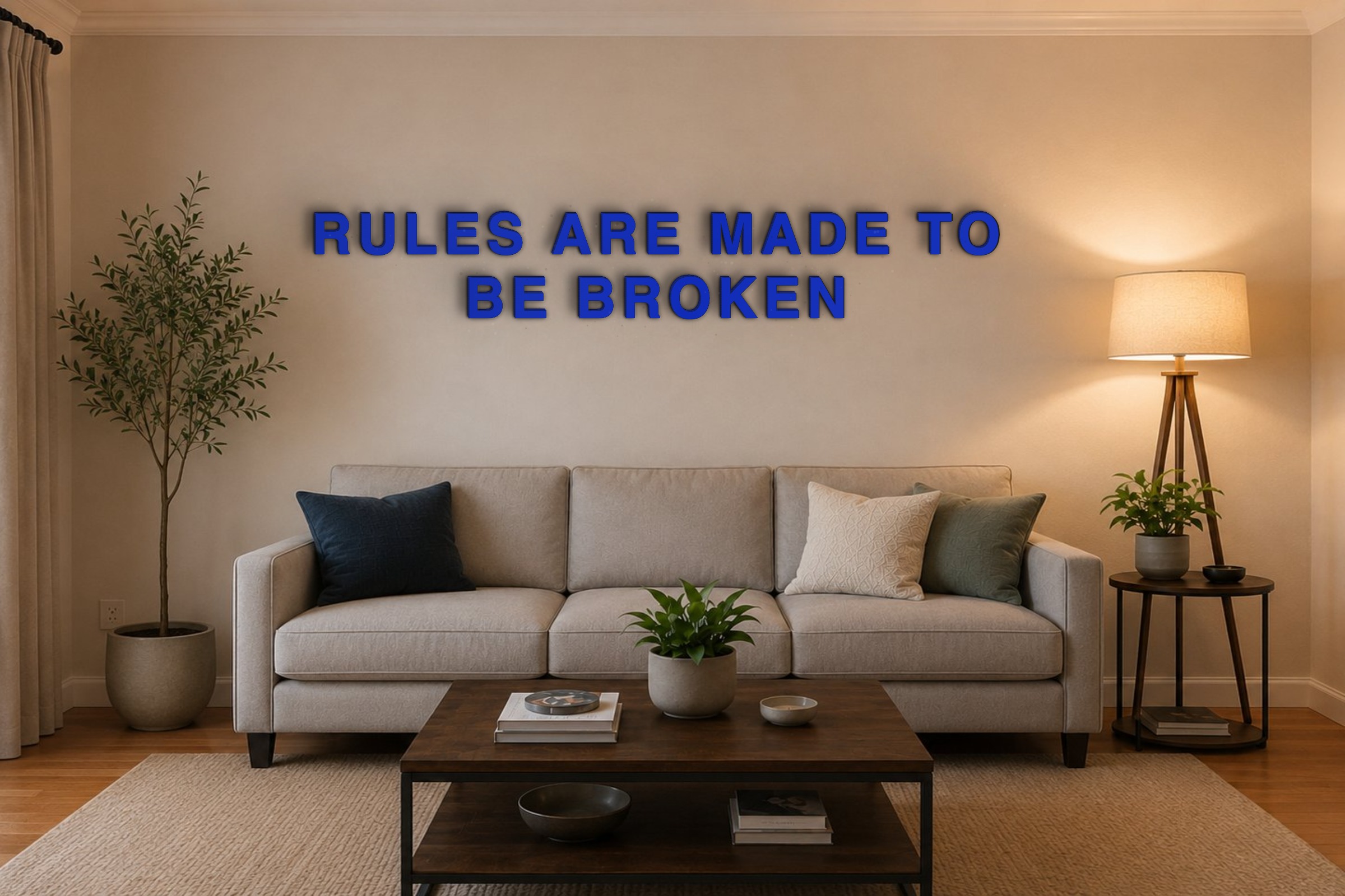 RULES ARE MADE TO BE BROKEN Özel 3D Tasarım Duvar Yazısı (navy blue) - 10 cm Yükseklik