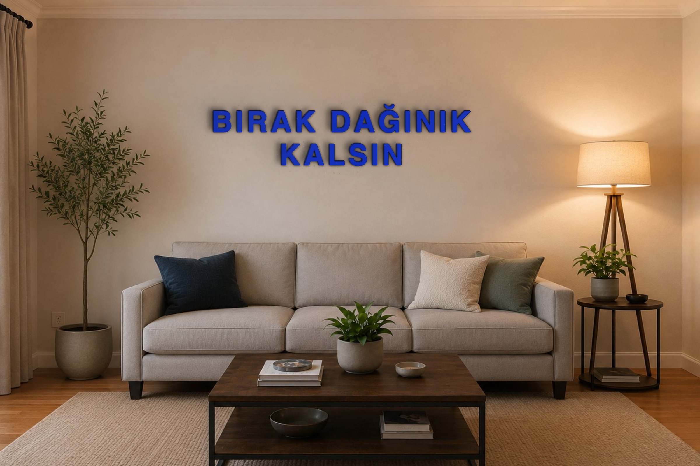 BIRAK DAĞINIK KALSIN Özel 3D Tasarım Duvar Yazısı (navy blue) - 10 cm Yükseklik