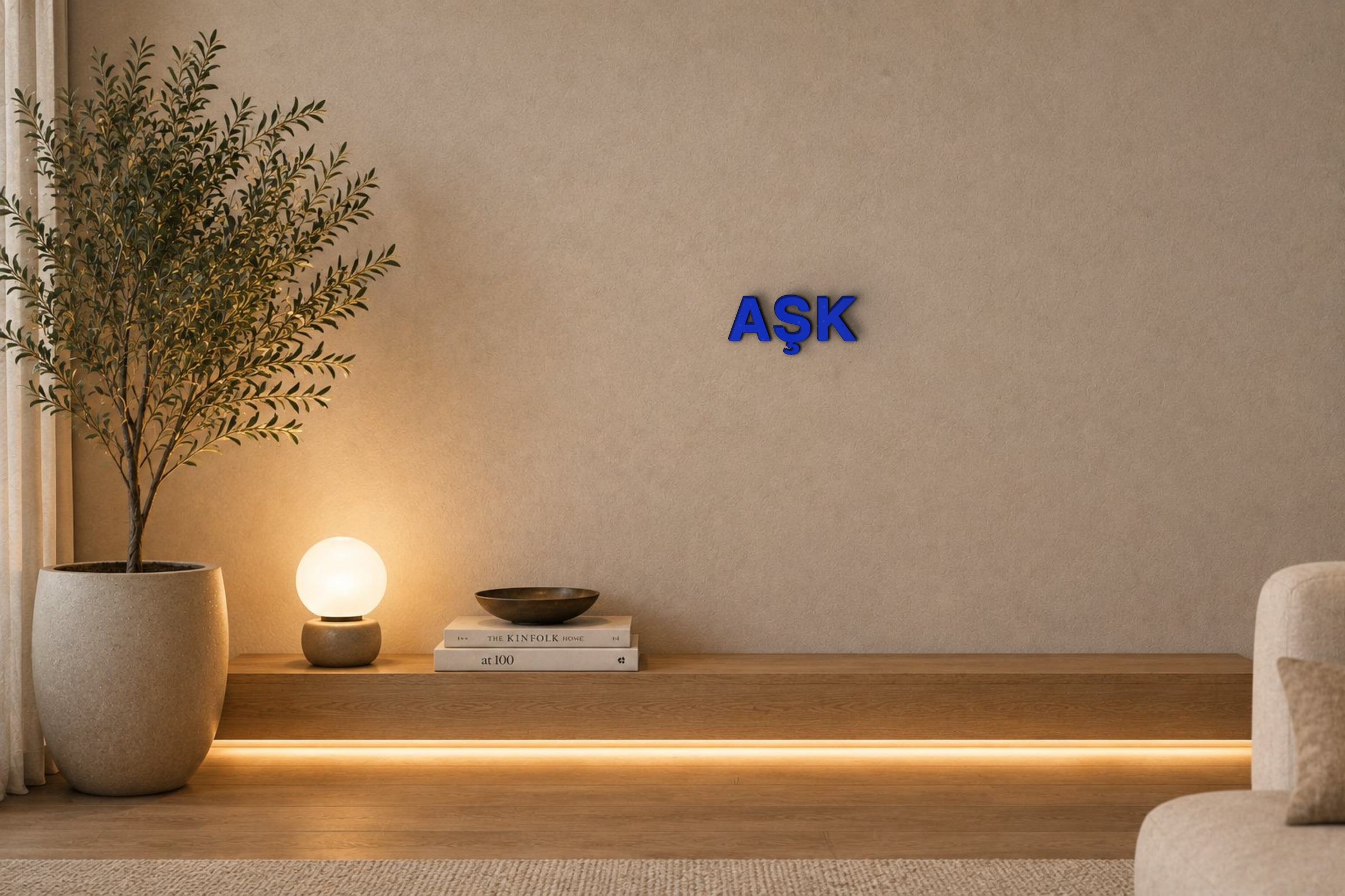AŞK Özel 3D Tasarım Duvar Yazısı (navy blue) - 5 cm Yükseklik