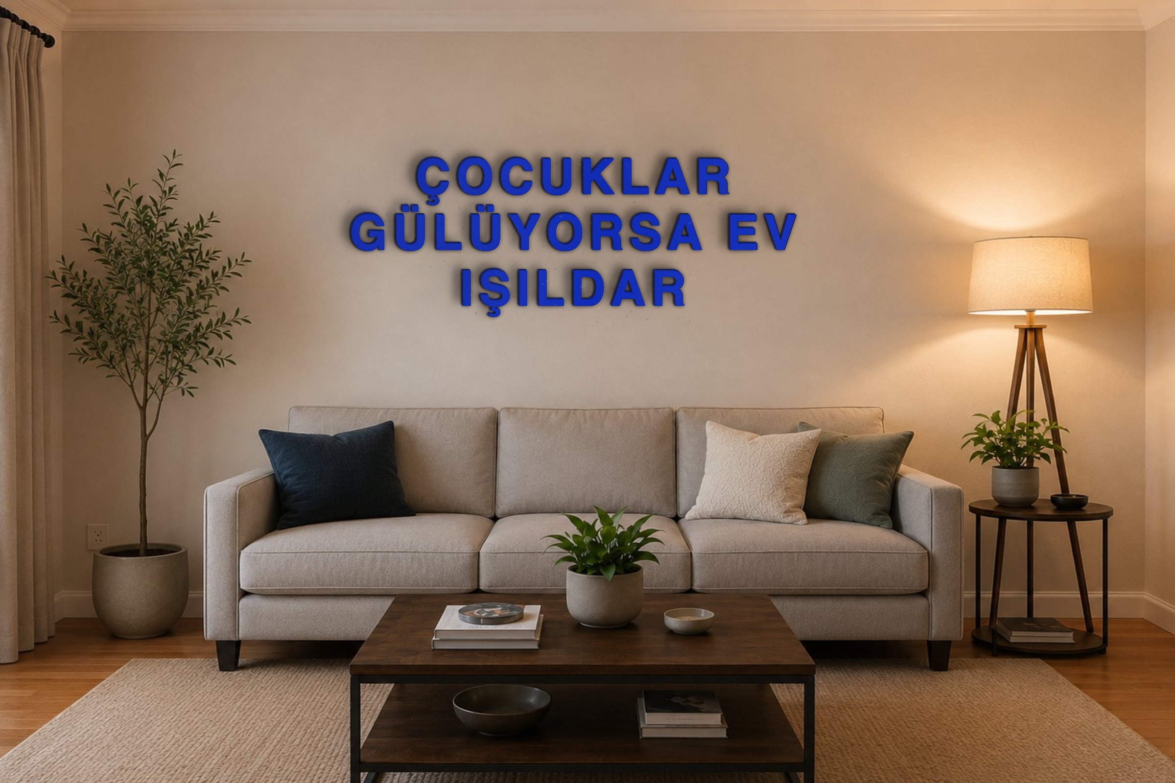 ÇOCUKLAR GÜLÜYORSA EV IŞILDAR Özel 3D Tasarım Duvar Yazısı (navy blue) - 10 cm Yükseklik