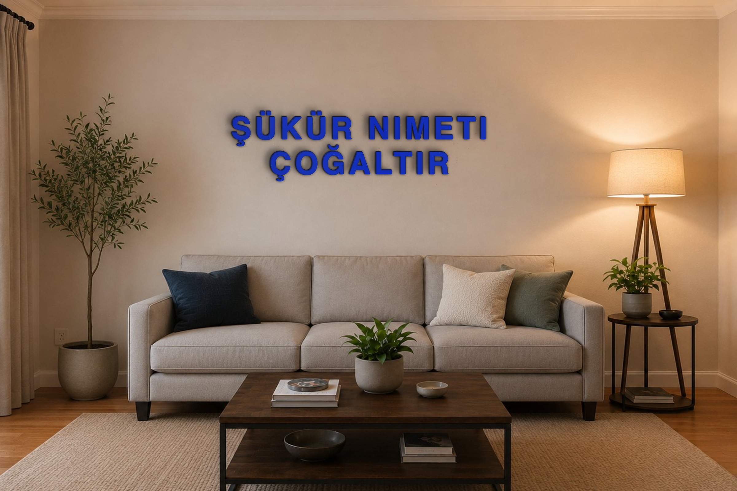 ŞÜKÜR NIMETI ÇOĞALTIR Özel 3D Tasarım Duvar Yazısı (navy blue) - 10 cm Yükseklik