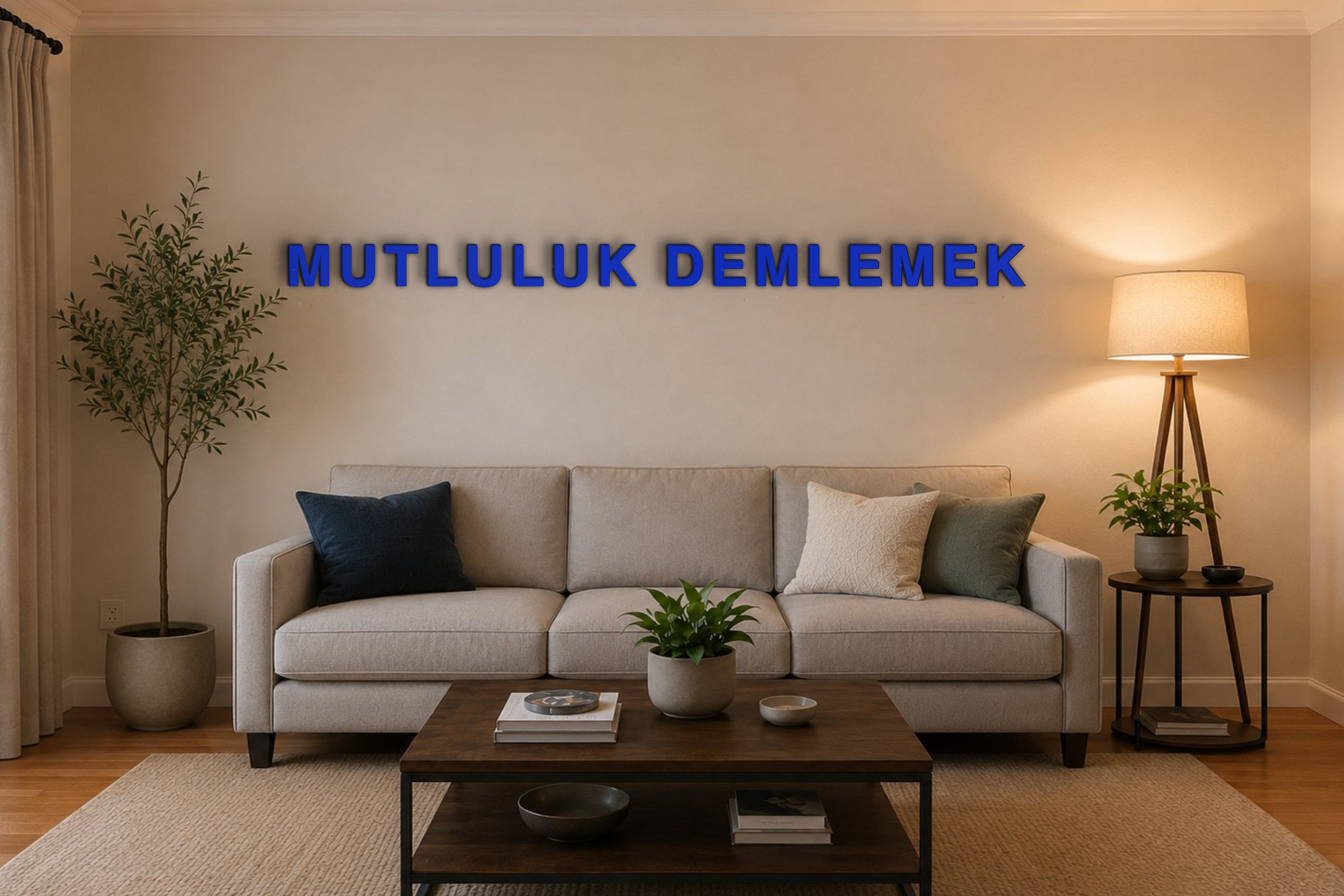 MUTLULUK DEMLEMEK Özel 3D Tasarım Duvar Yazısı (navy blue) - 10 cm Yükseklik